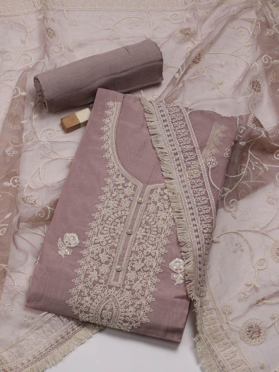 meena bazaar floral embroidered art silk unstitched dress material