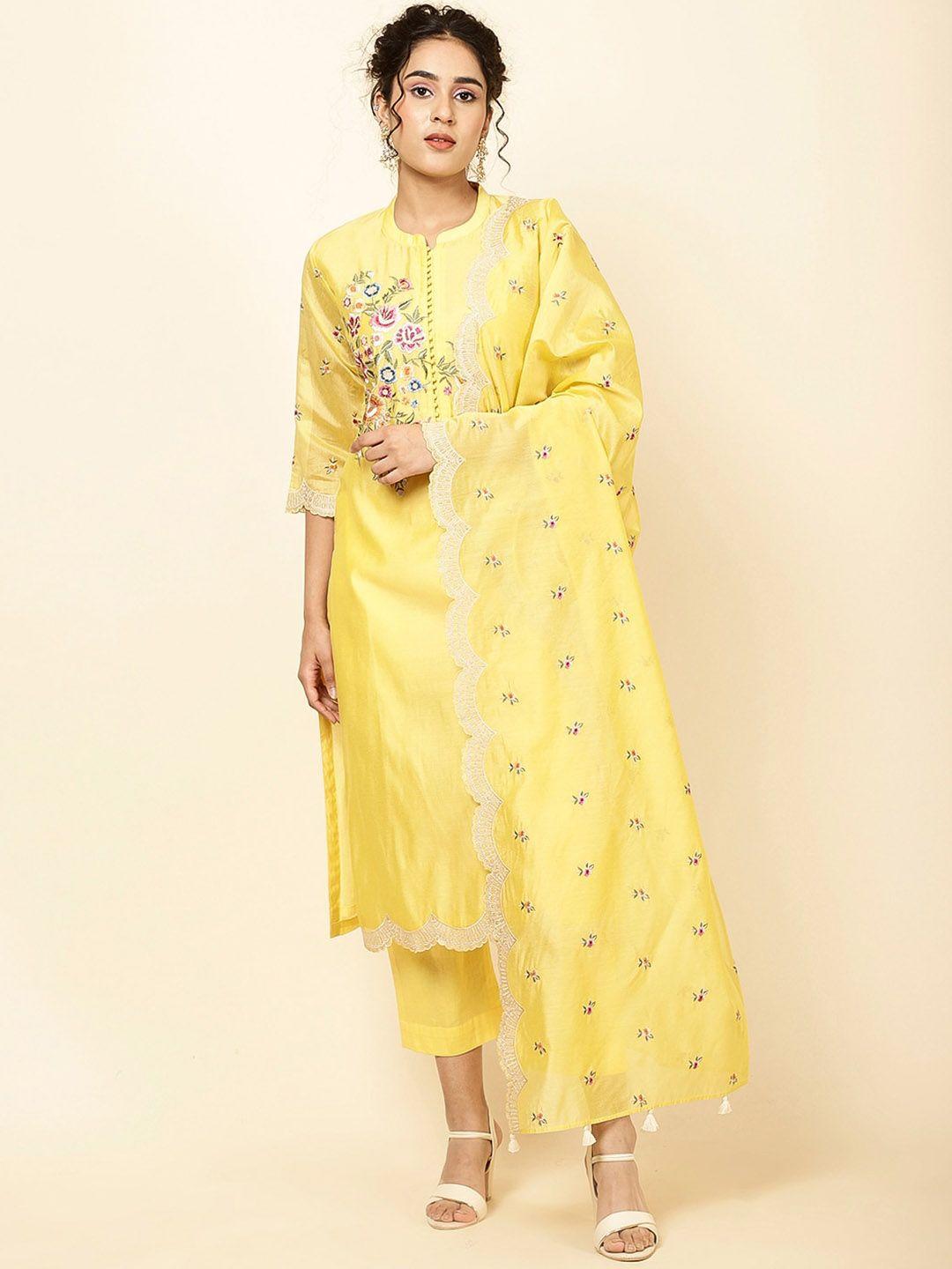 meena bazaar floral embroidered regular kurta with trousers & with dupatta