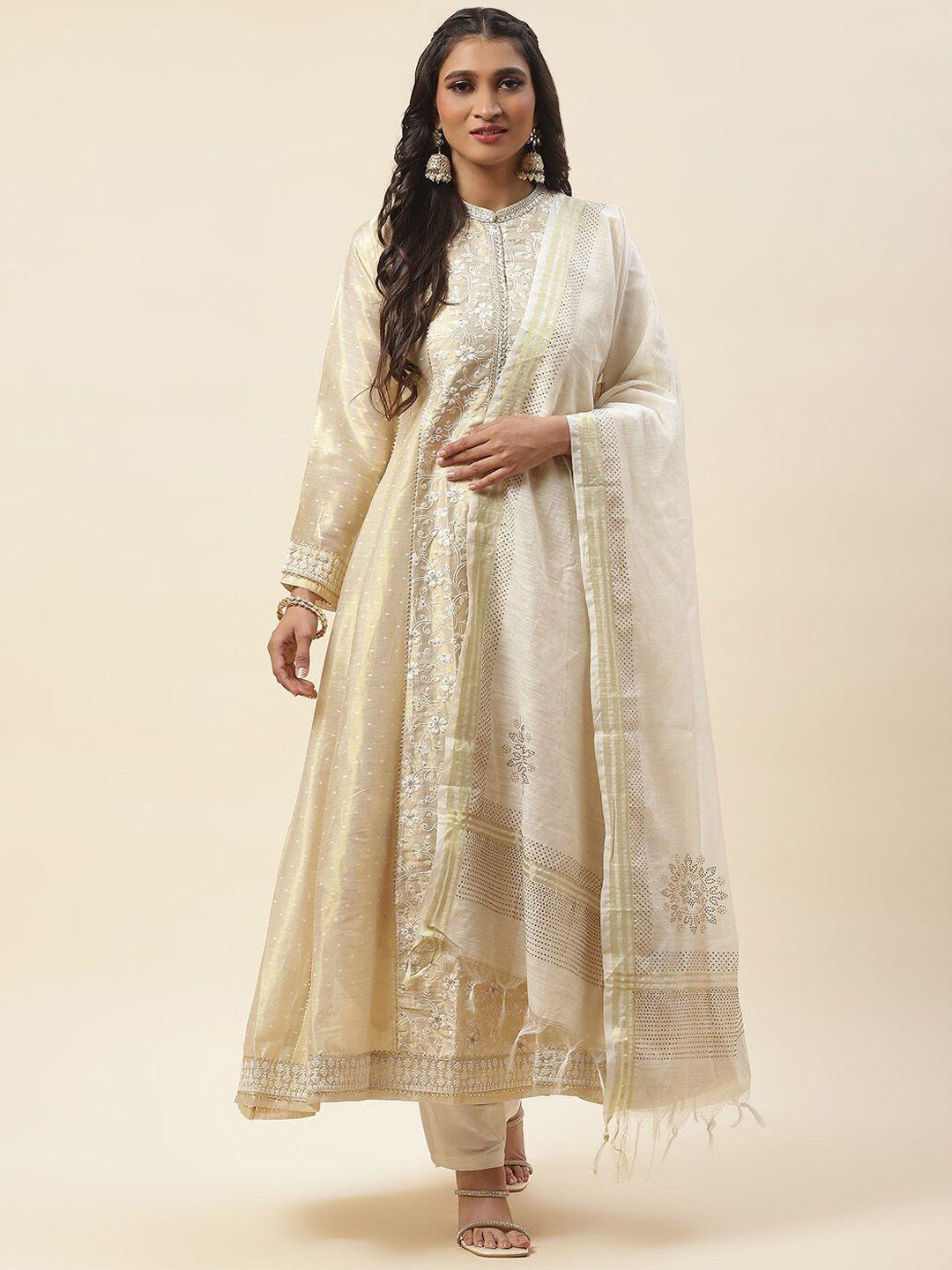 meena bazaar floral embroidered sequined anarkali panelled kurta & trousers with dupatta