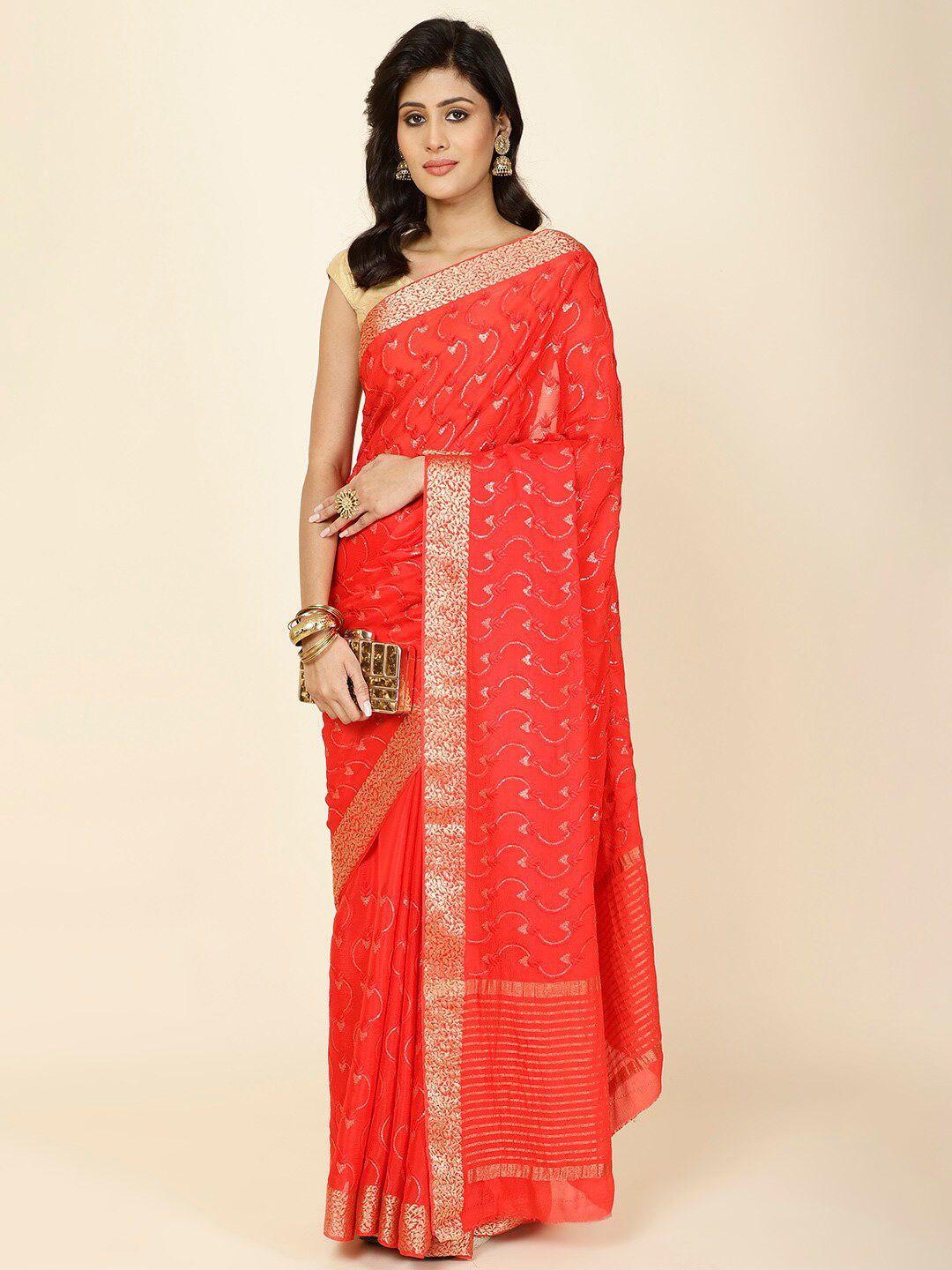 meena bazaar floral embroidered zari saree