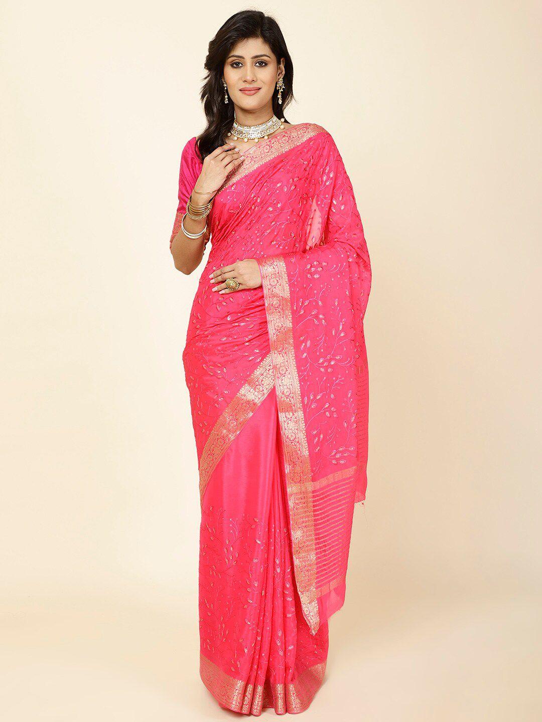 meena bazaar floral embroidered zari saree