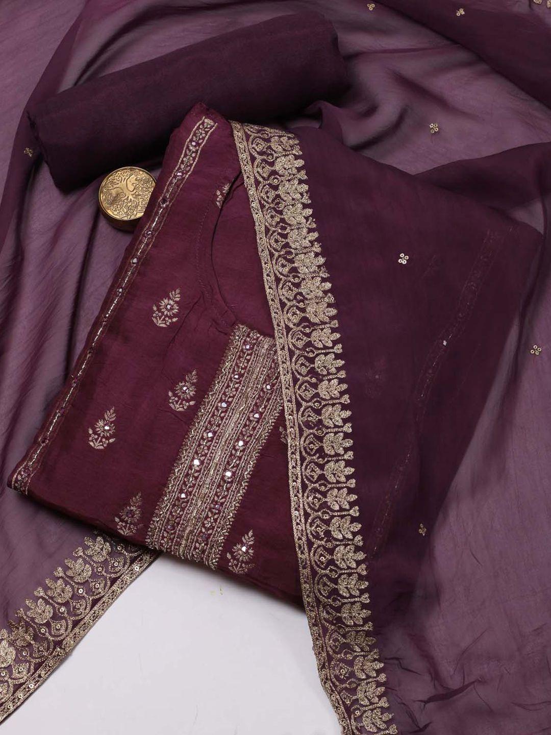 meena bazaar floral embroidered zari unstitched dress material