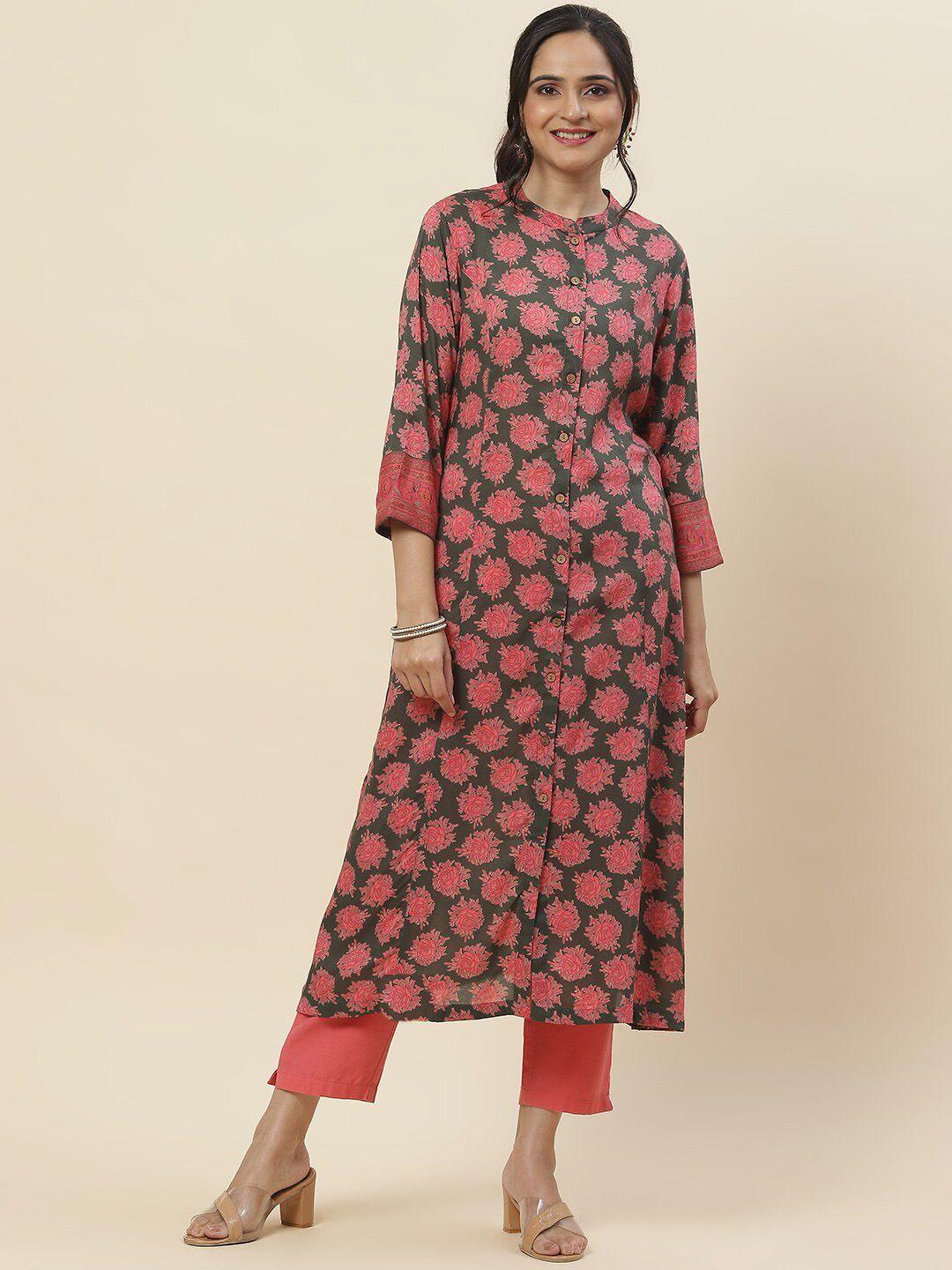 meena bazaar floral printed a-line cotton  kurta