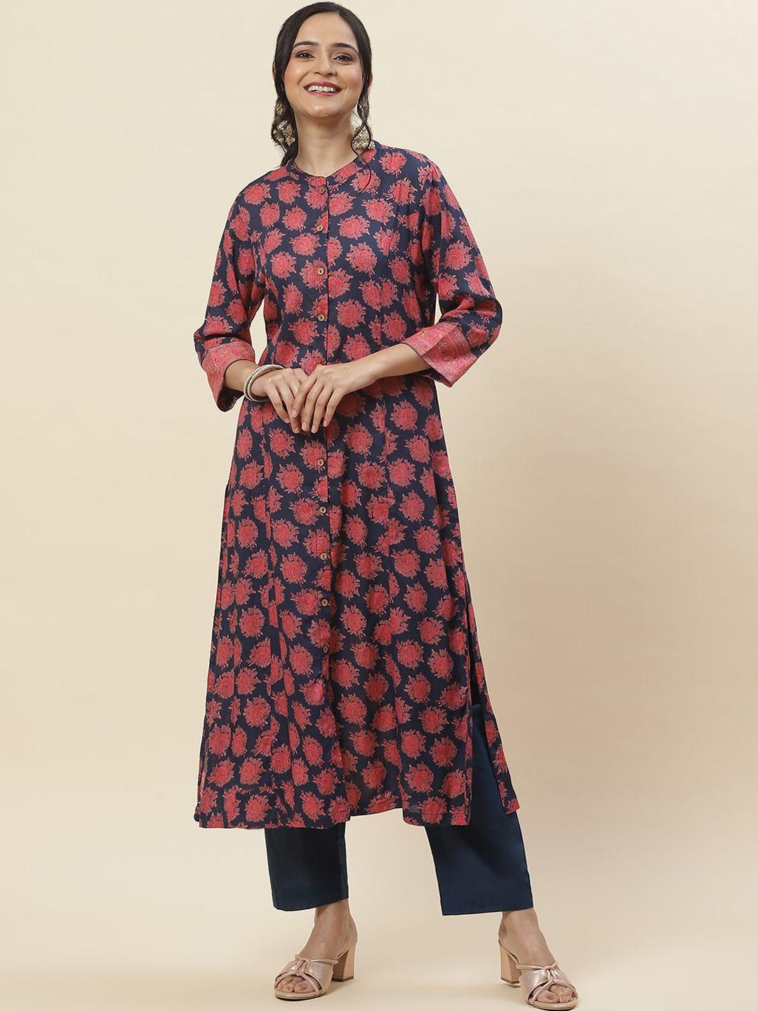 meena bazaar floral printed a-line cotton kurta