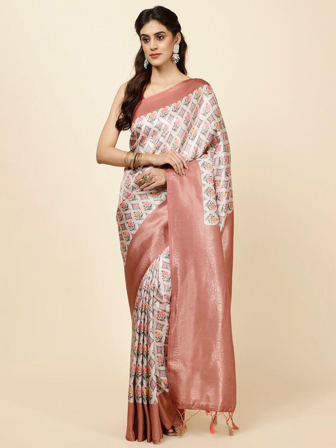 meena bazaar floral printed art silk saree