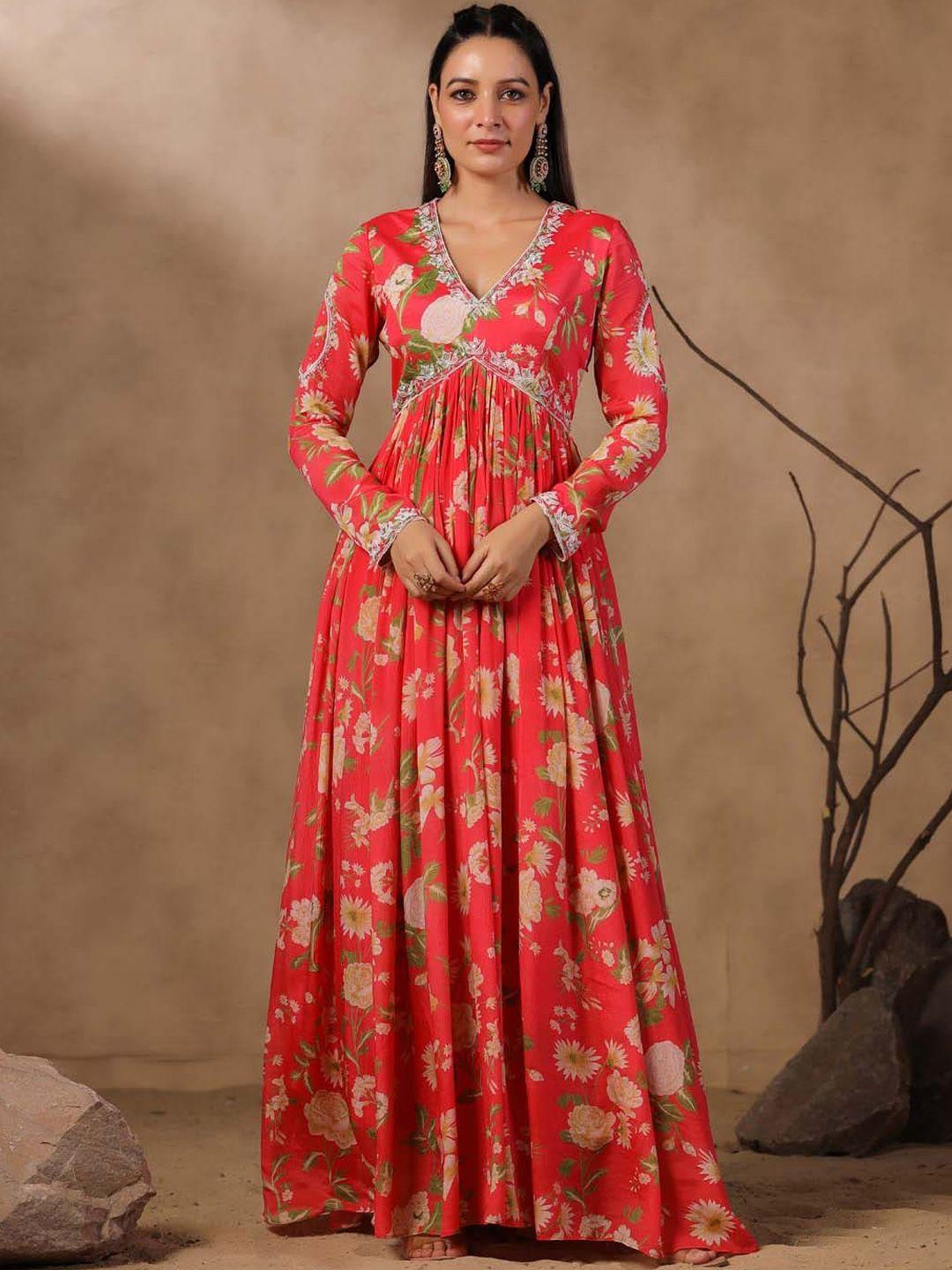 meena bazaar floral printed empire kurta with dupatta