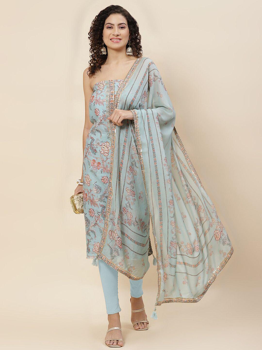 meena bazaar floral printed gotta patti linen unstitched dress material
