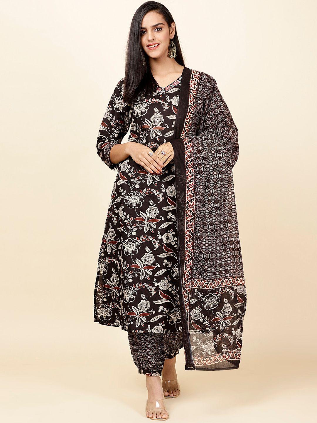 meena bazaar floral printed kurta with trousers & dupatta