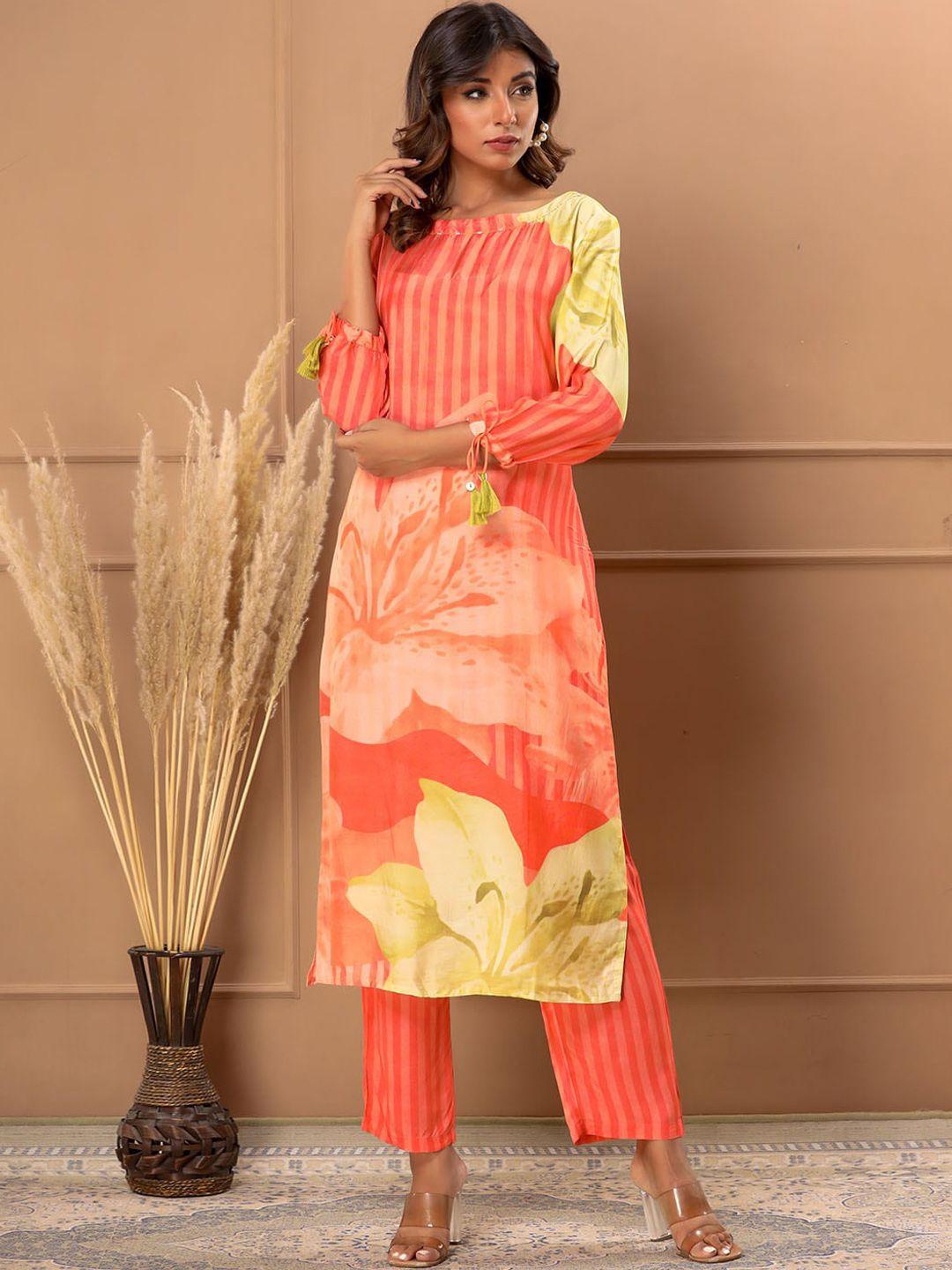 meena bazaar floral printed kurta with trousers