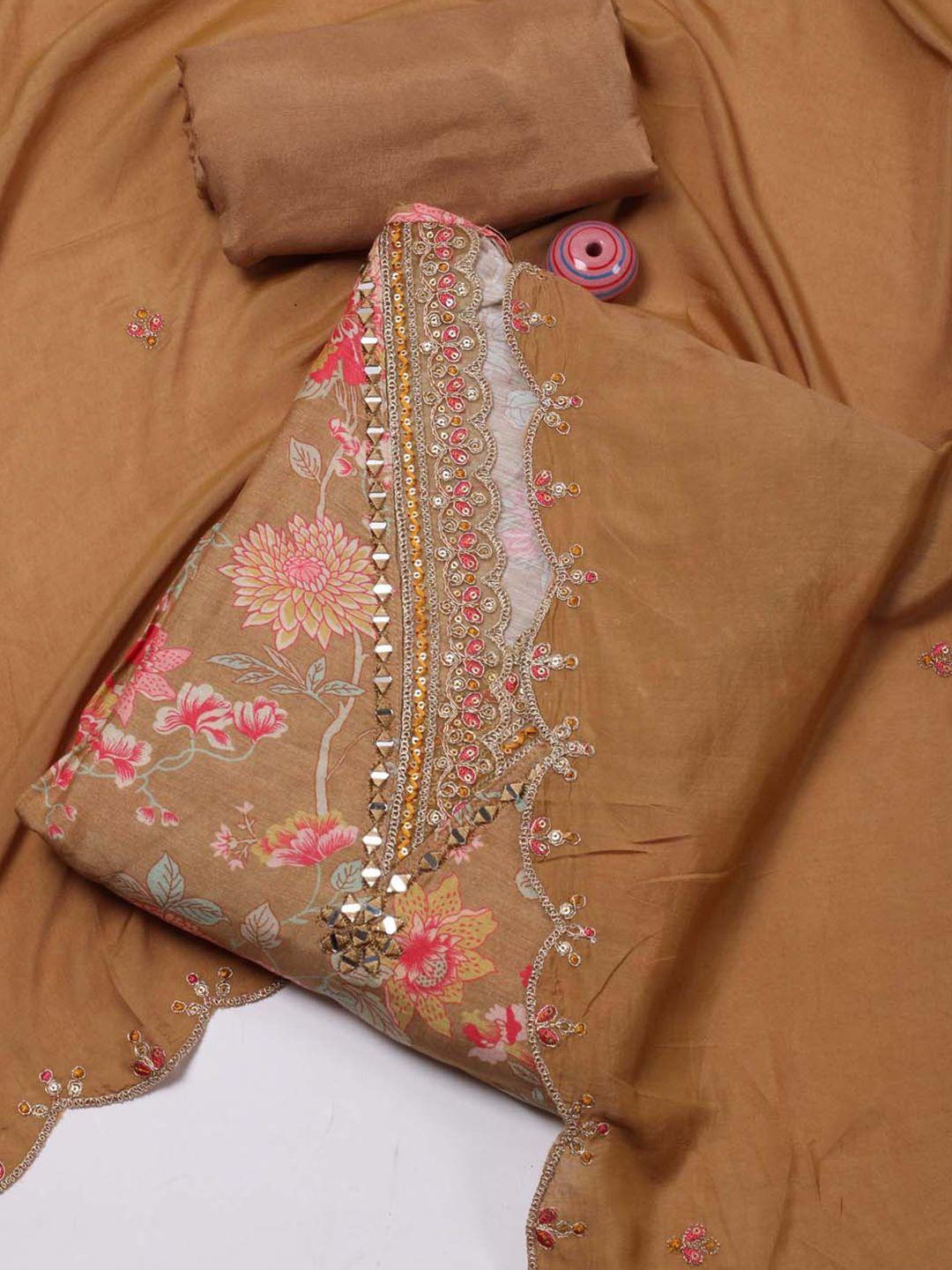 meena bazaar floral printed mirror work detailed unstitched dress material
