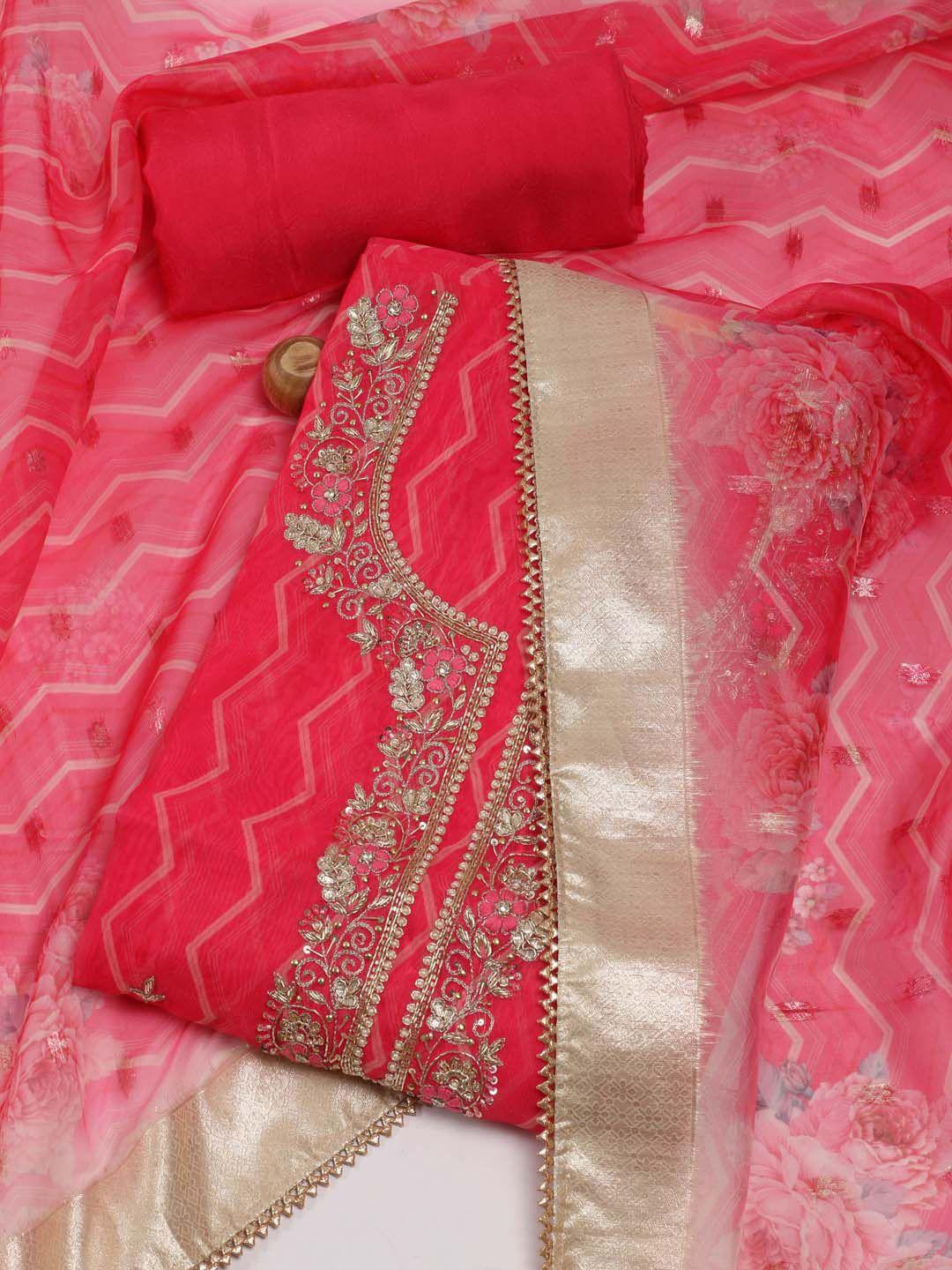 meena bazaar floral printed organza unstitched dress material