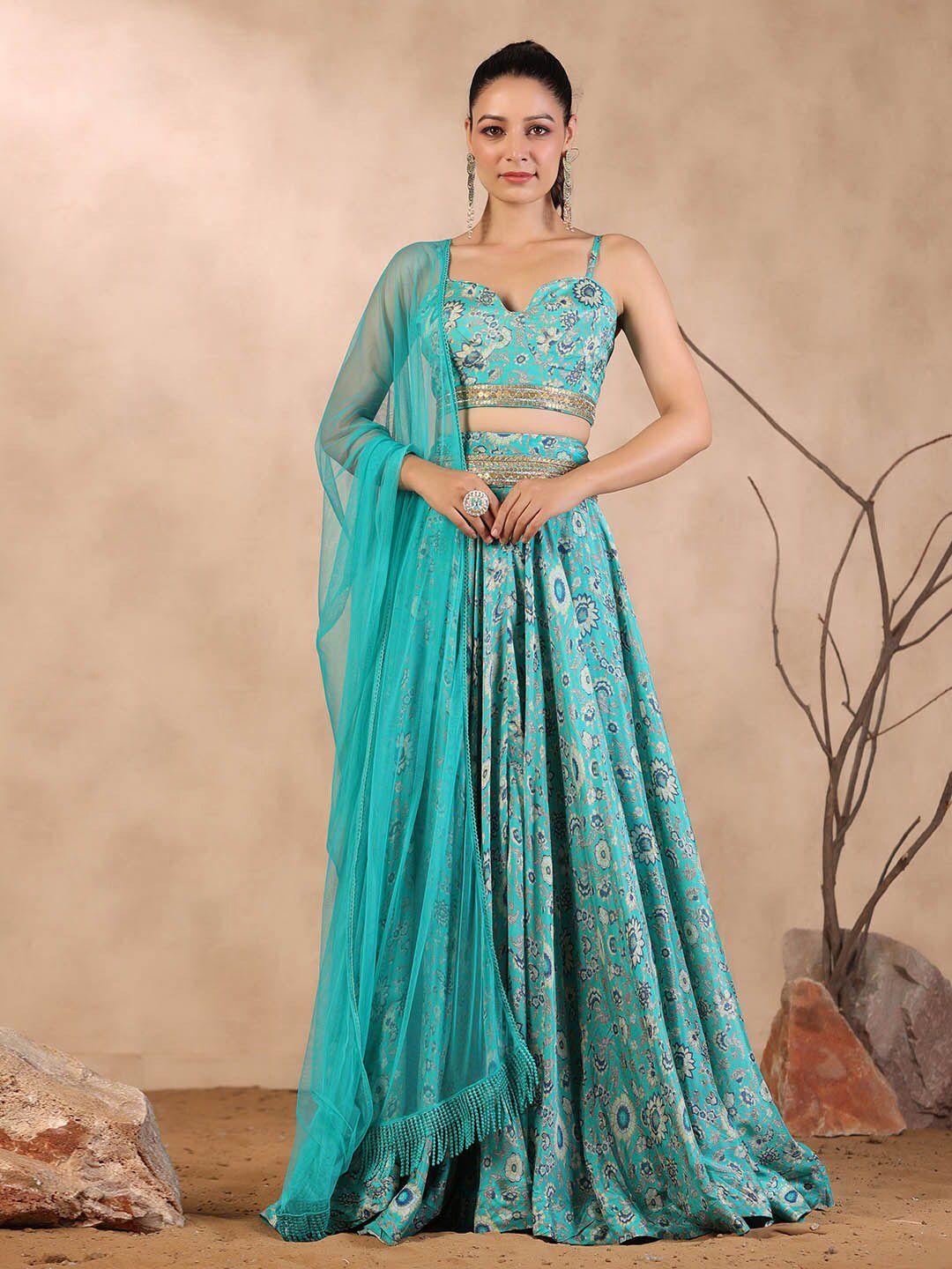 meena bazaar floral printed ready to wear lehenga & blouse with dupatta