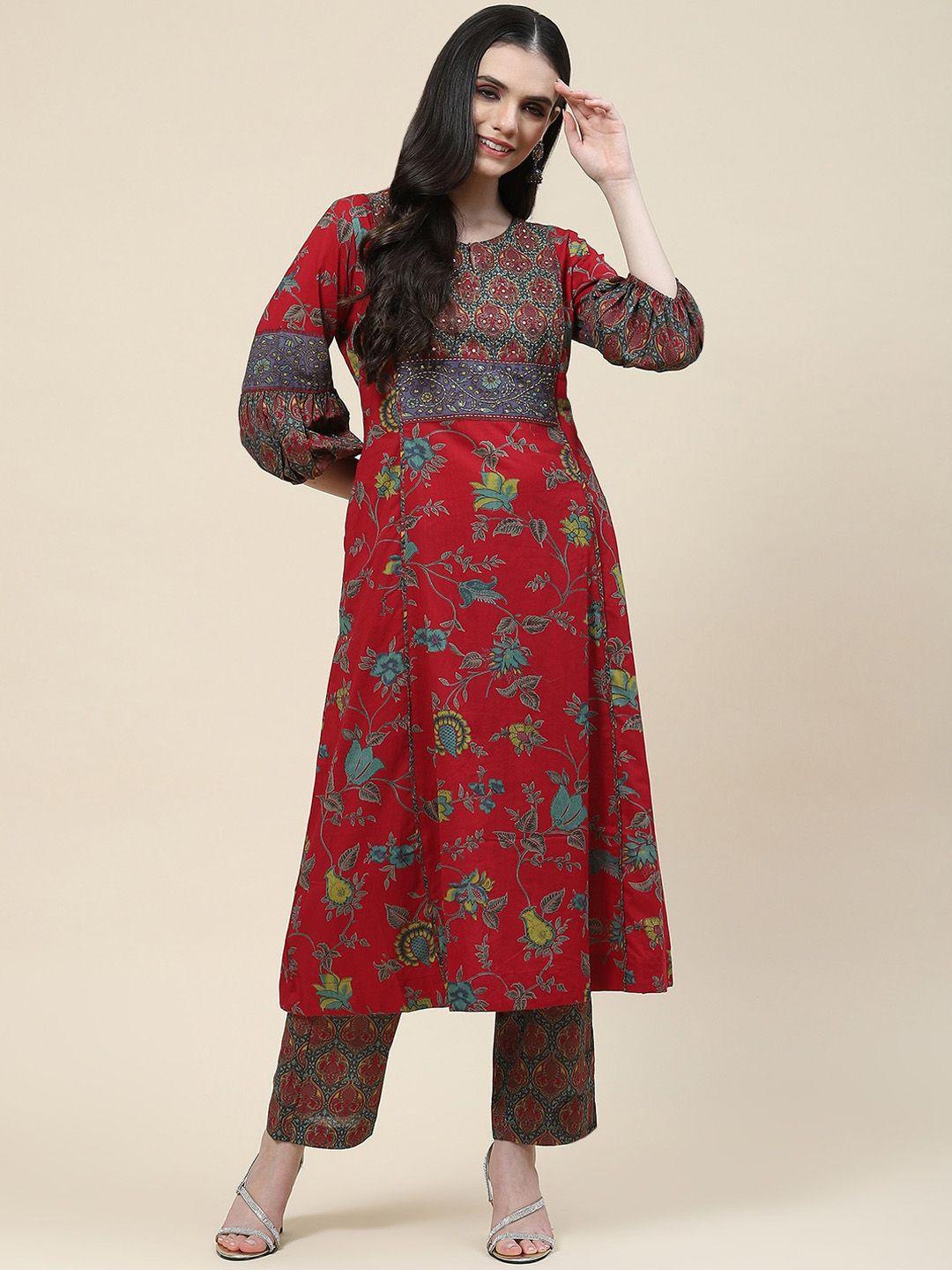 meena bazaar floral printed regular kurta with trousers