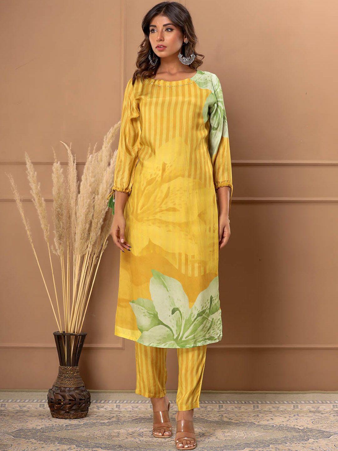 meena bazaar floral printed regular kurta with trousers