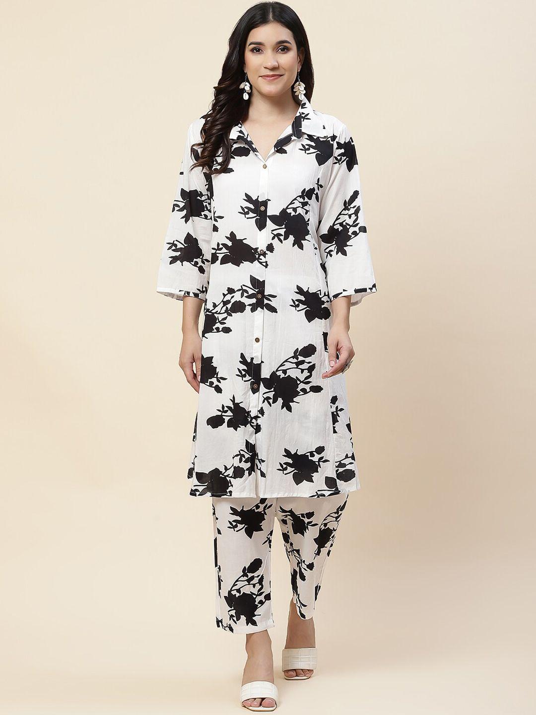 meena bazaar floral printed regular straight kurta with trousers