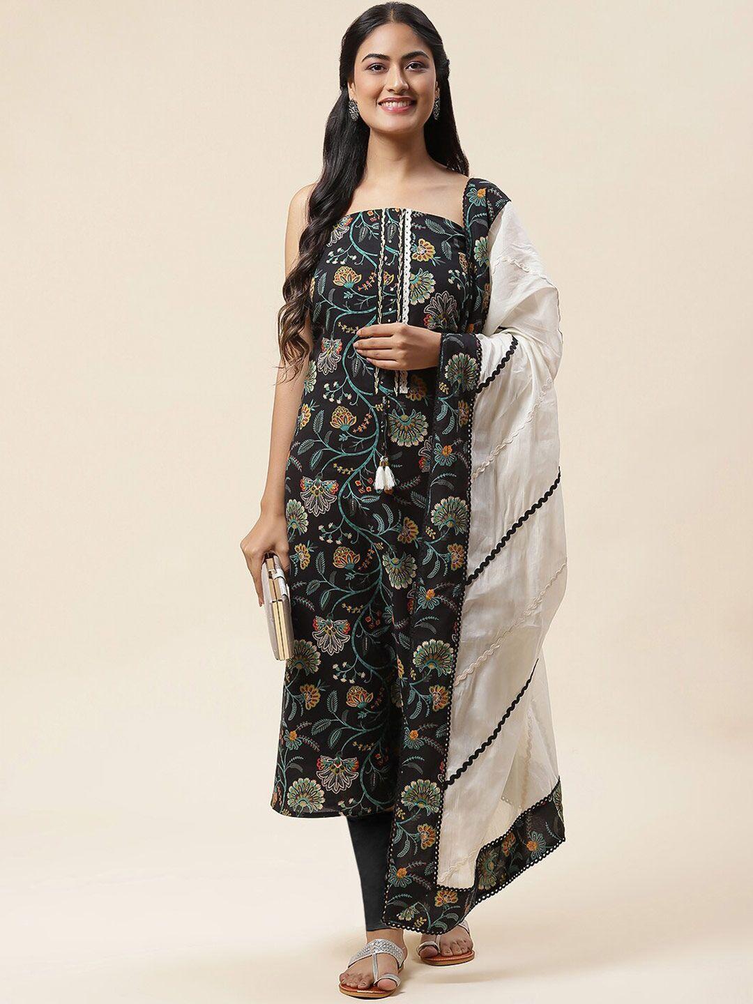 meena bazaar floral printed sequinned unstitched dress material