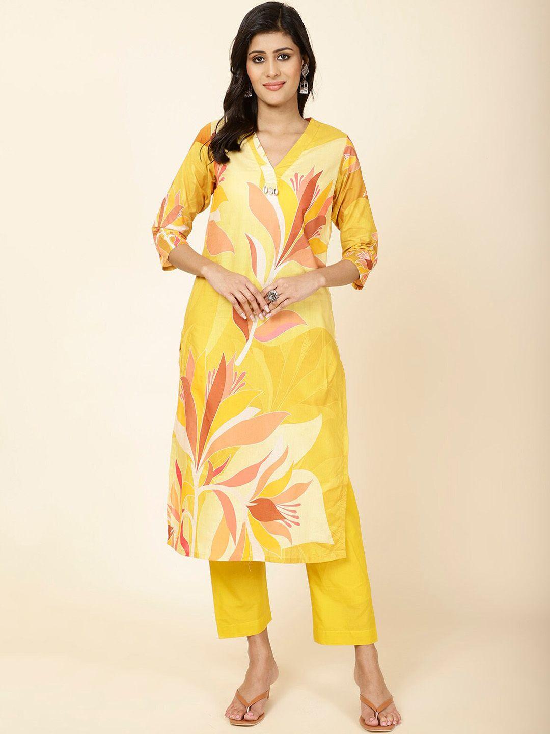 meena bazaar floral printed straight kurta with trousers