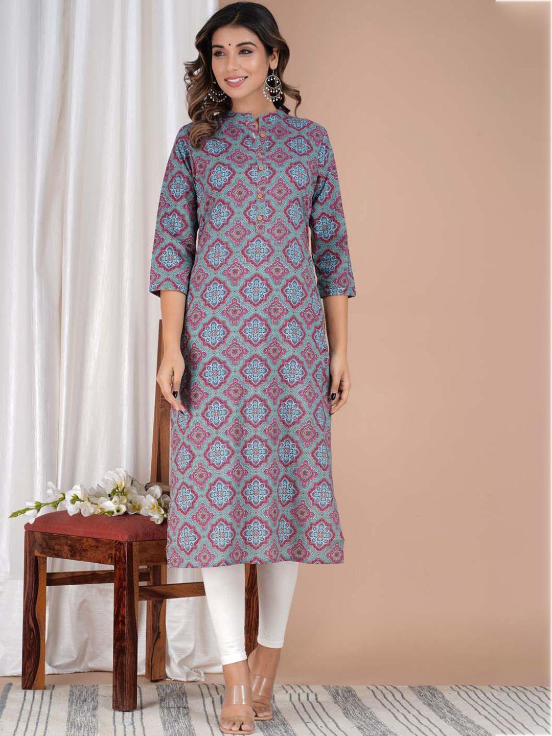 meena bazaar floral printed three-quarter sleeves kurta