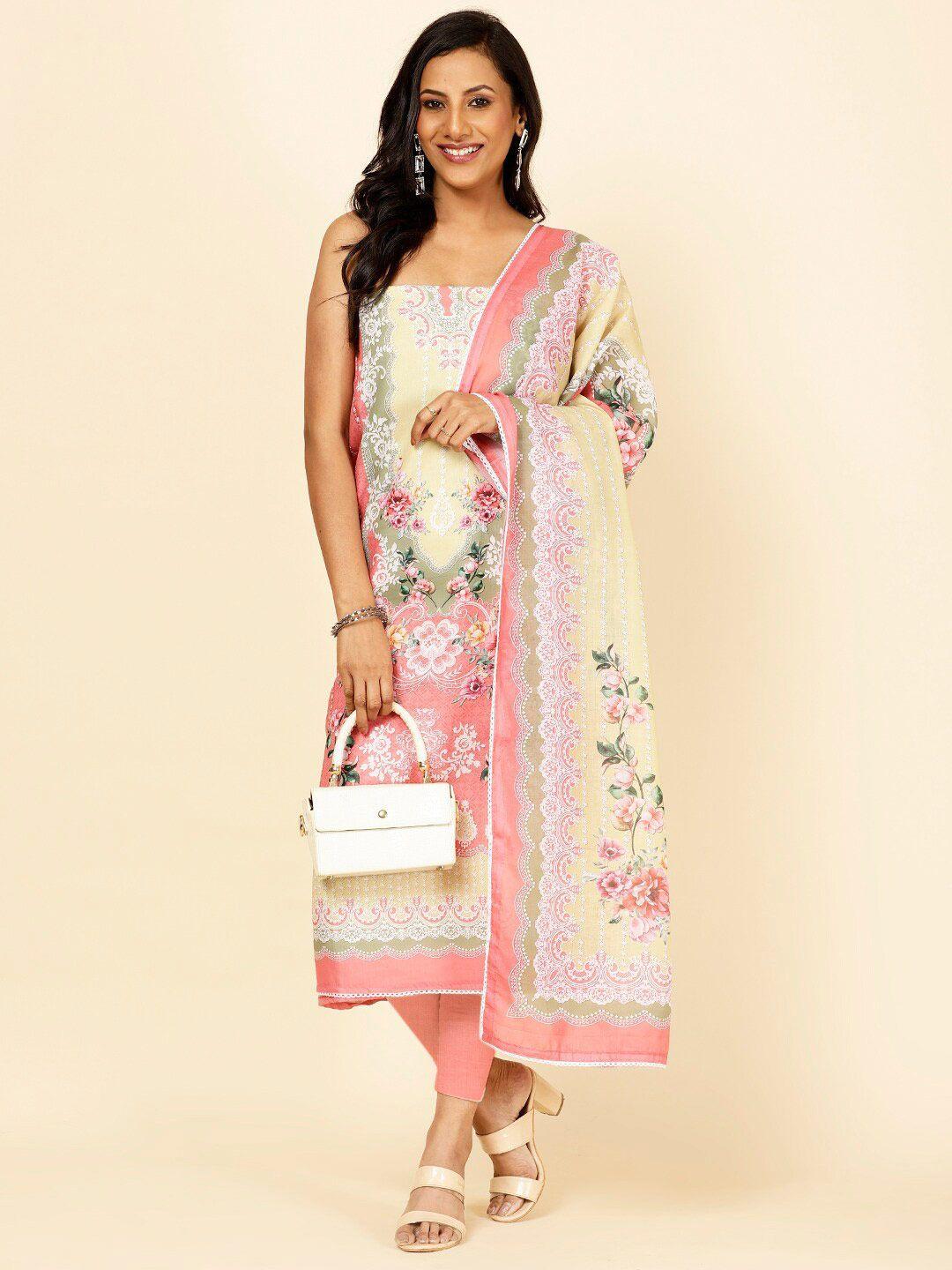 meena bazaar floral printed unstitched dress material