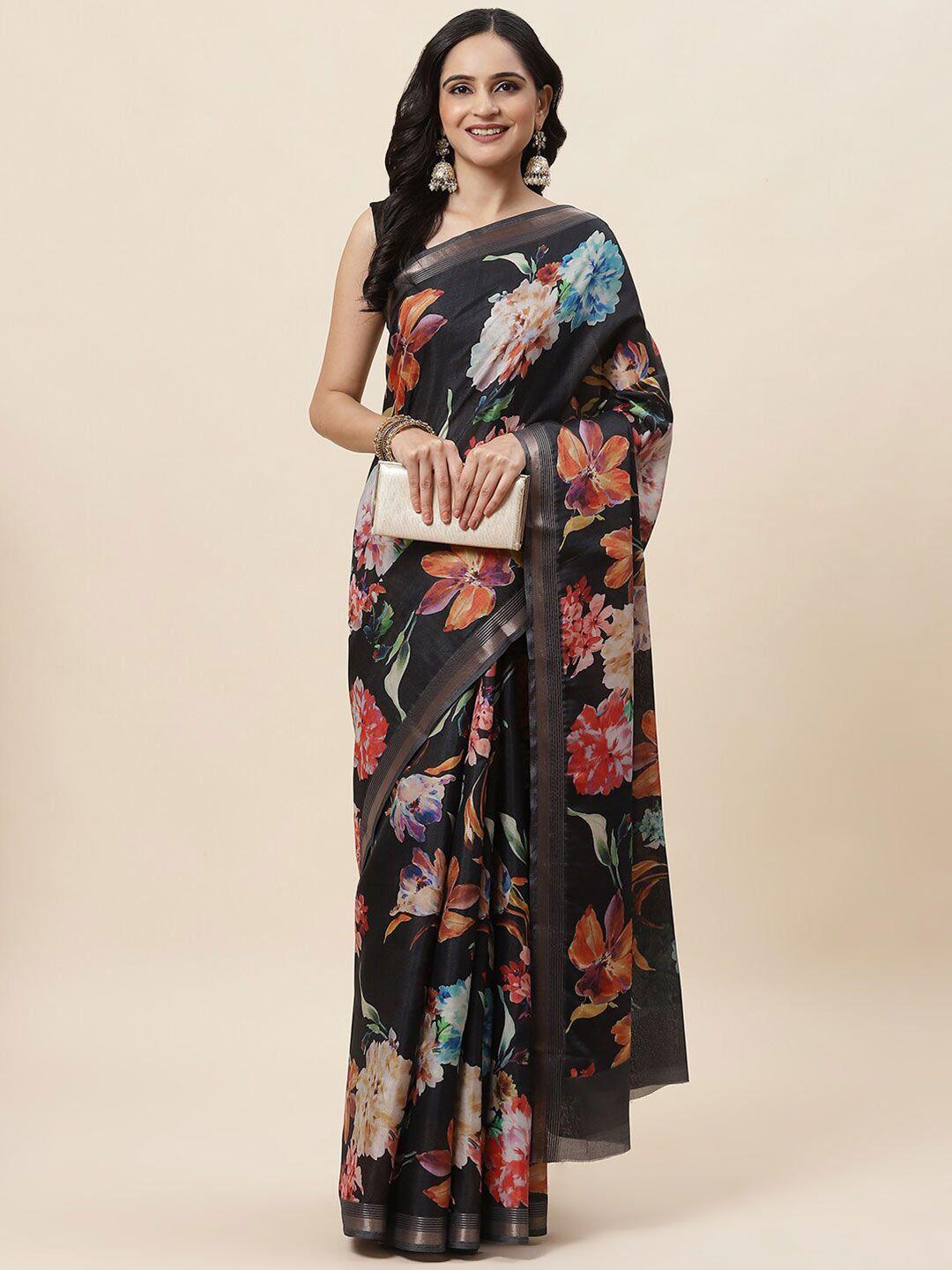 meena bazaar floral printed zari saree