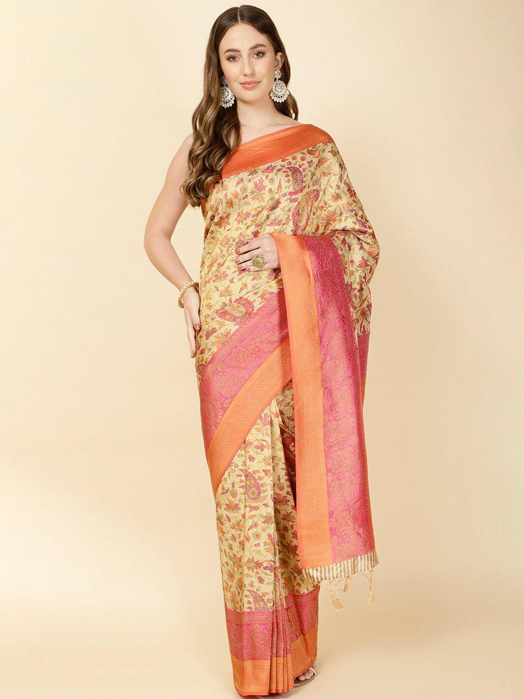 meena bazaar floral printed zari saree