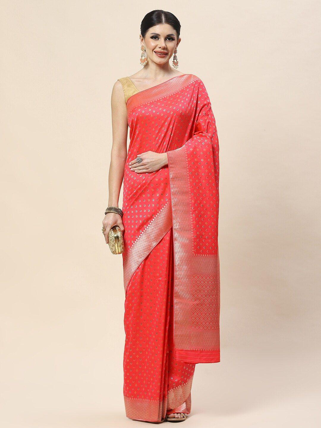 meena bazaar floral woven design art silk banarasi saree