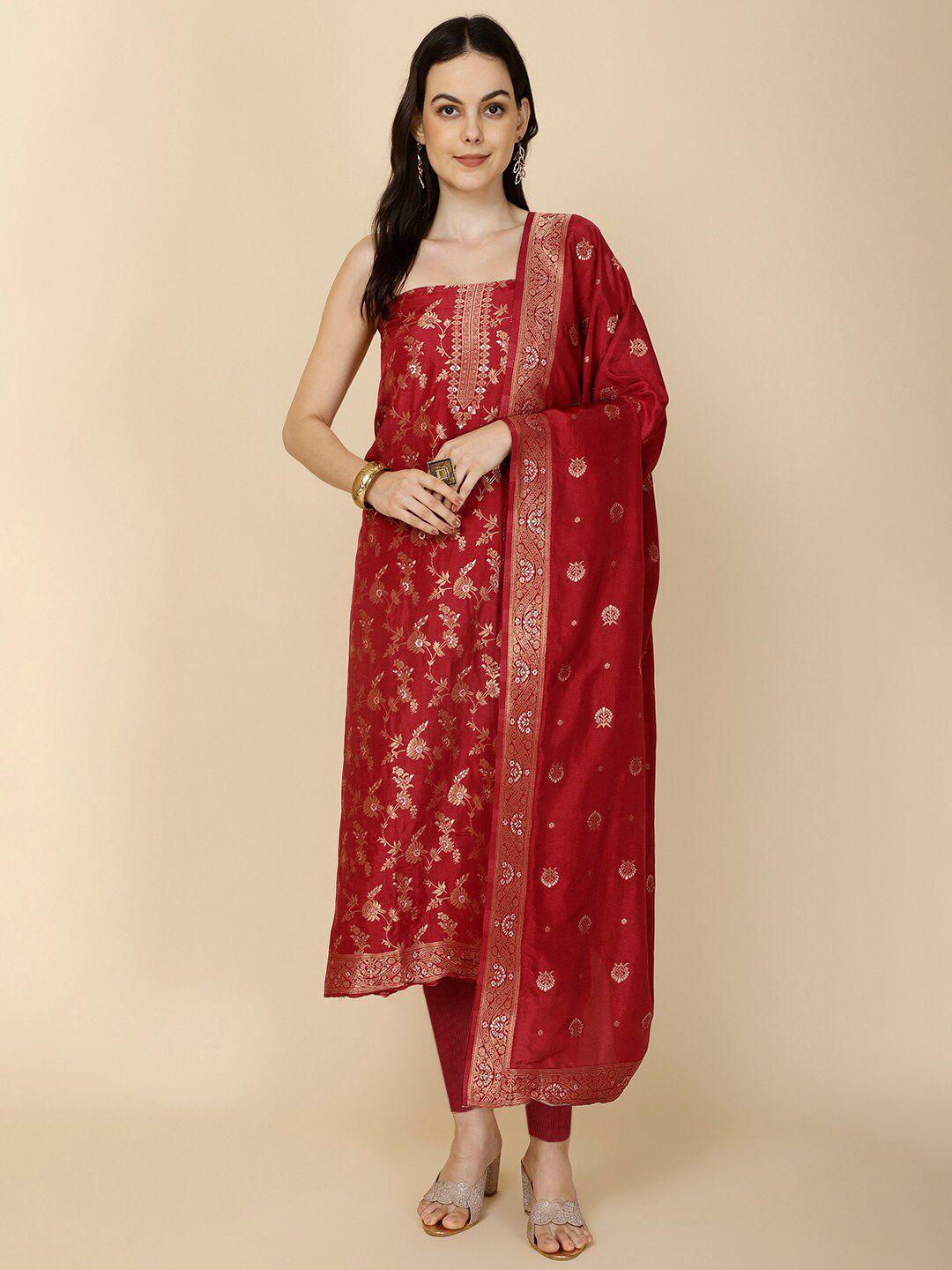 meena bazaar floral woven design art silk unstitched dress material