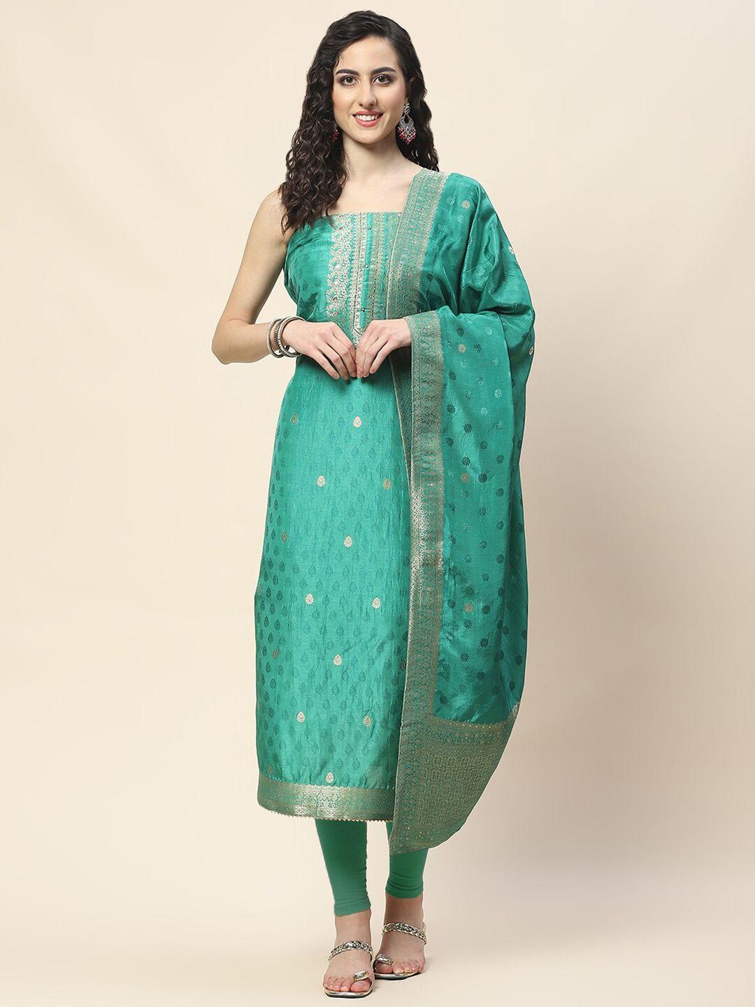 meena bazaar floral woven design art silk unstitched dress material