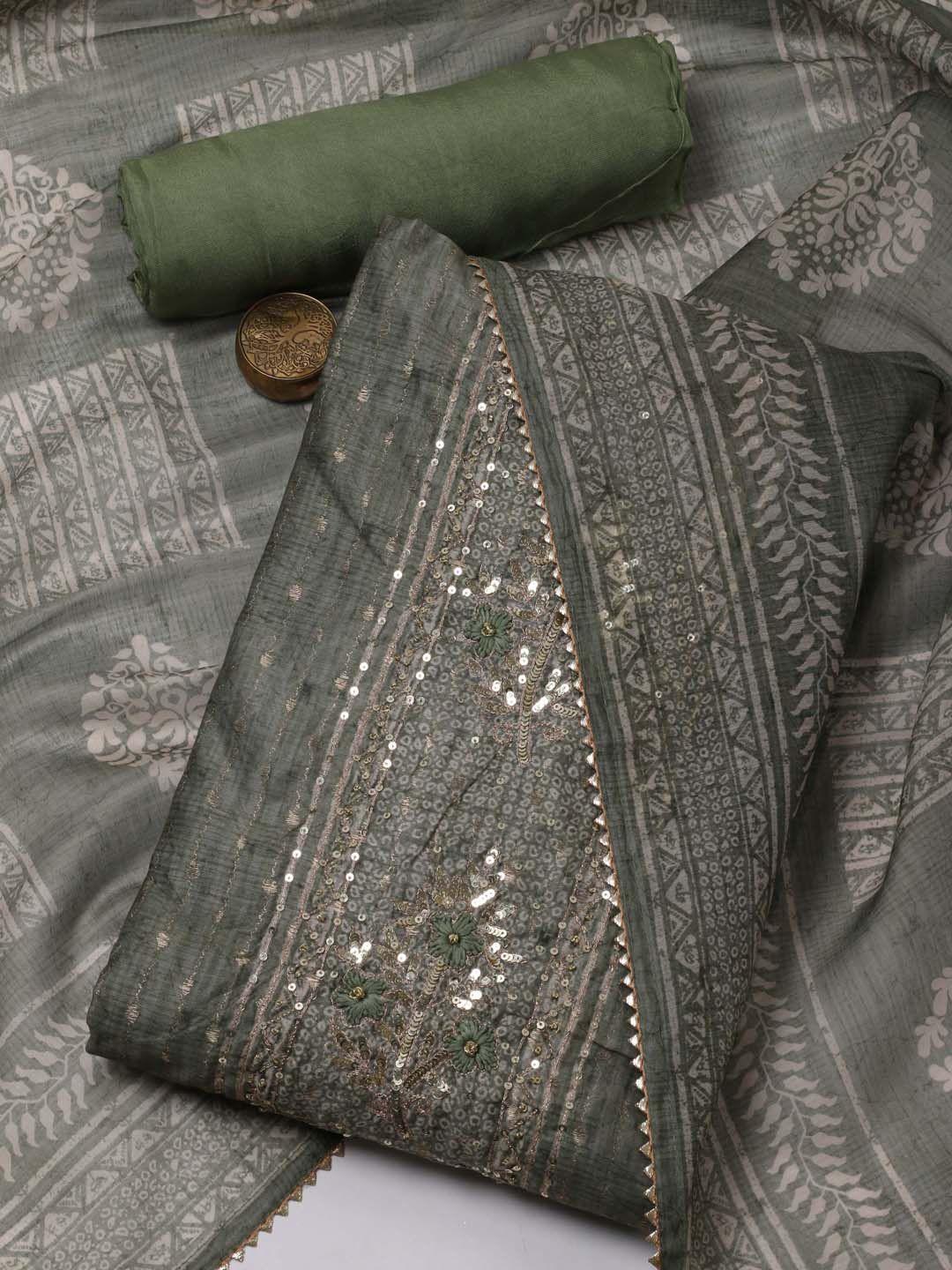 meena bazaar floral woven design gotta patti art silk unstitched dress material