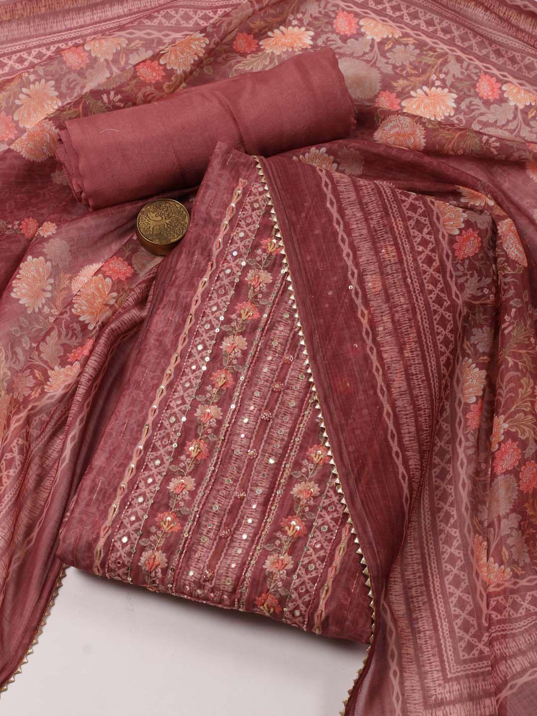 meena bazaar floral woven design gotta patti art silk unstitched dress material