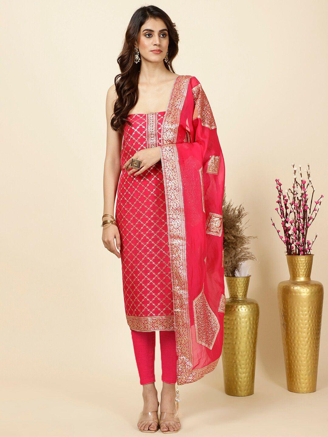 meena bazaar floral woven design organza unstitched dress material