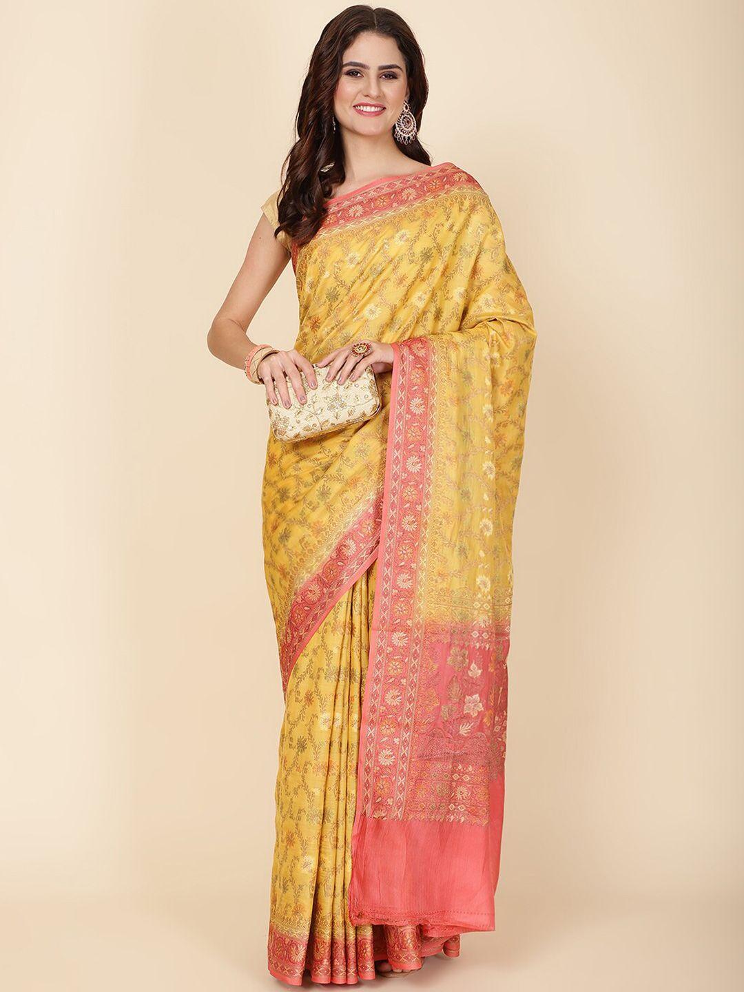 meena bazaar floral woven design zari art silk tussar saree