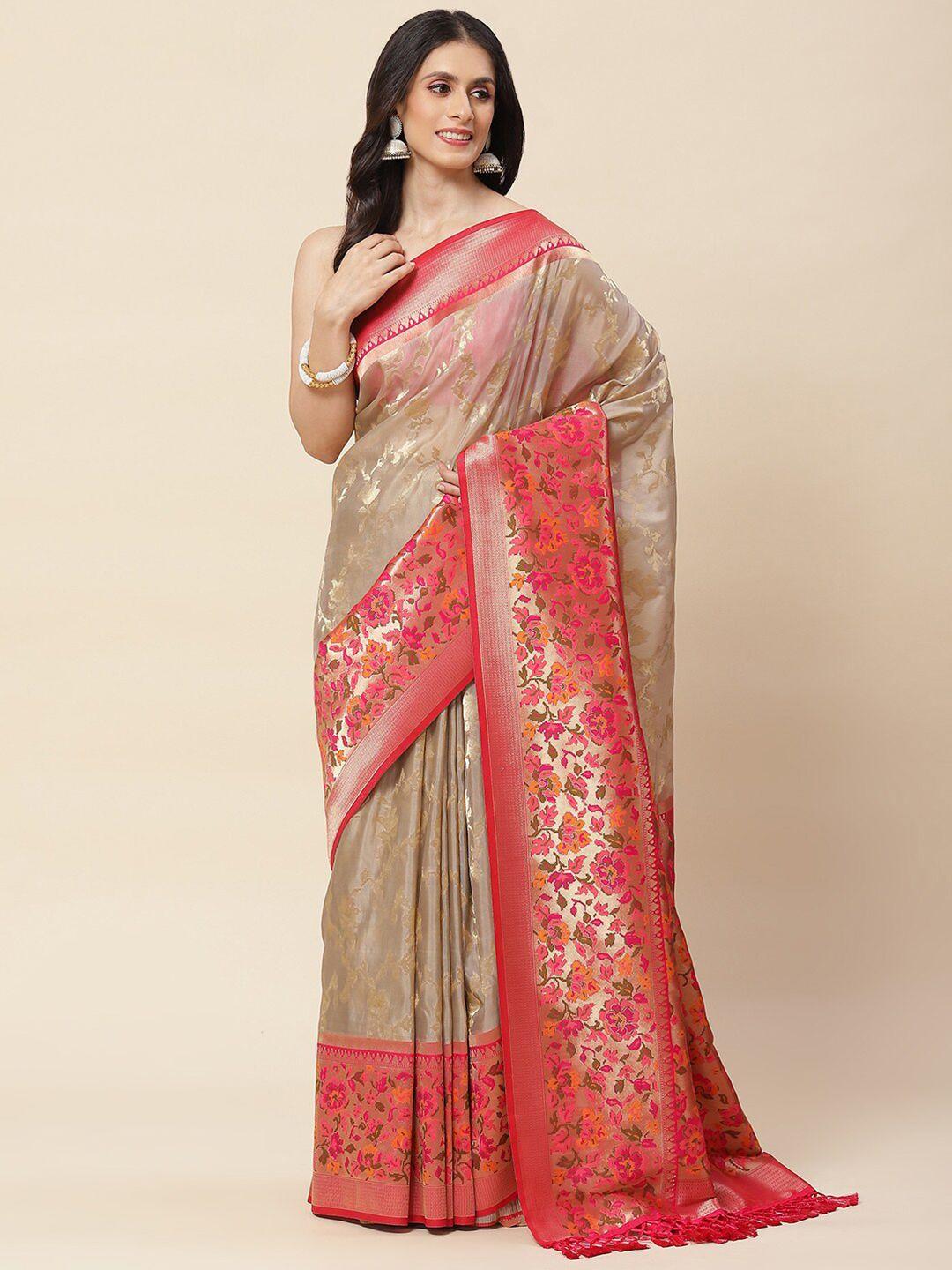 meena bazaar floral woven design zari organza saree