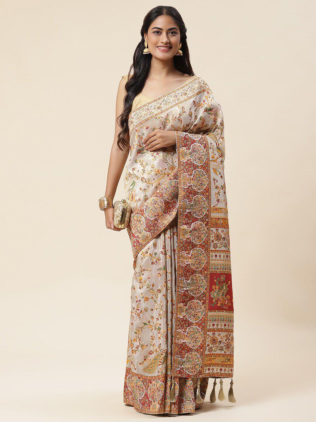meena bazaar floral woven design zari saree