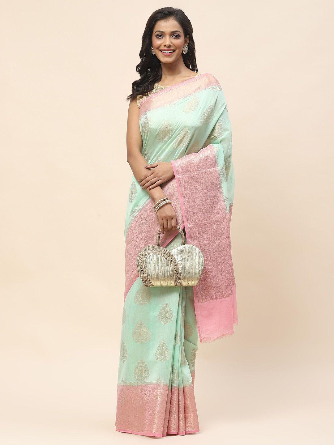 meena bazaar floral woven design zari saree