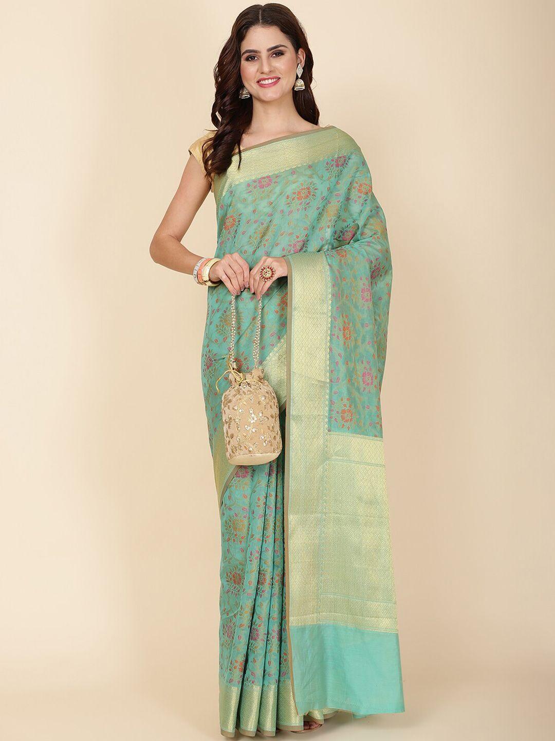 meena bazaar floral woven design zari saree