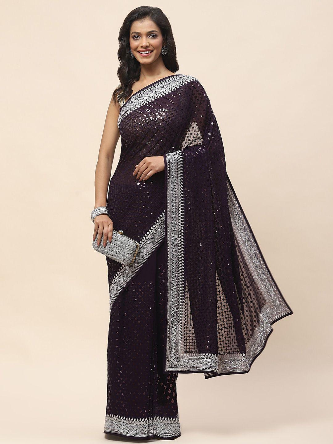 meena bazaar geometric embellished sequinned  saree