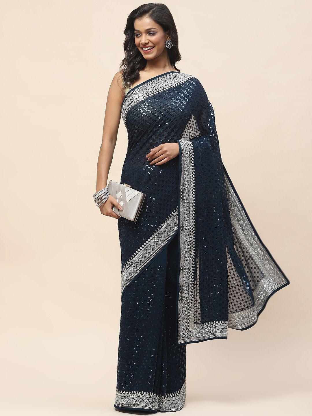 meena bazaar geometric embellished sequinned saree