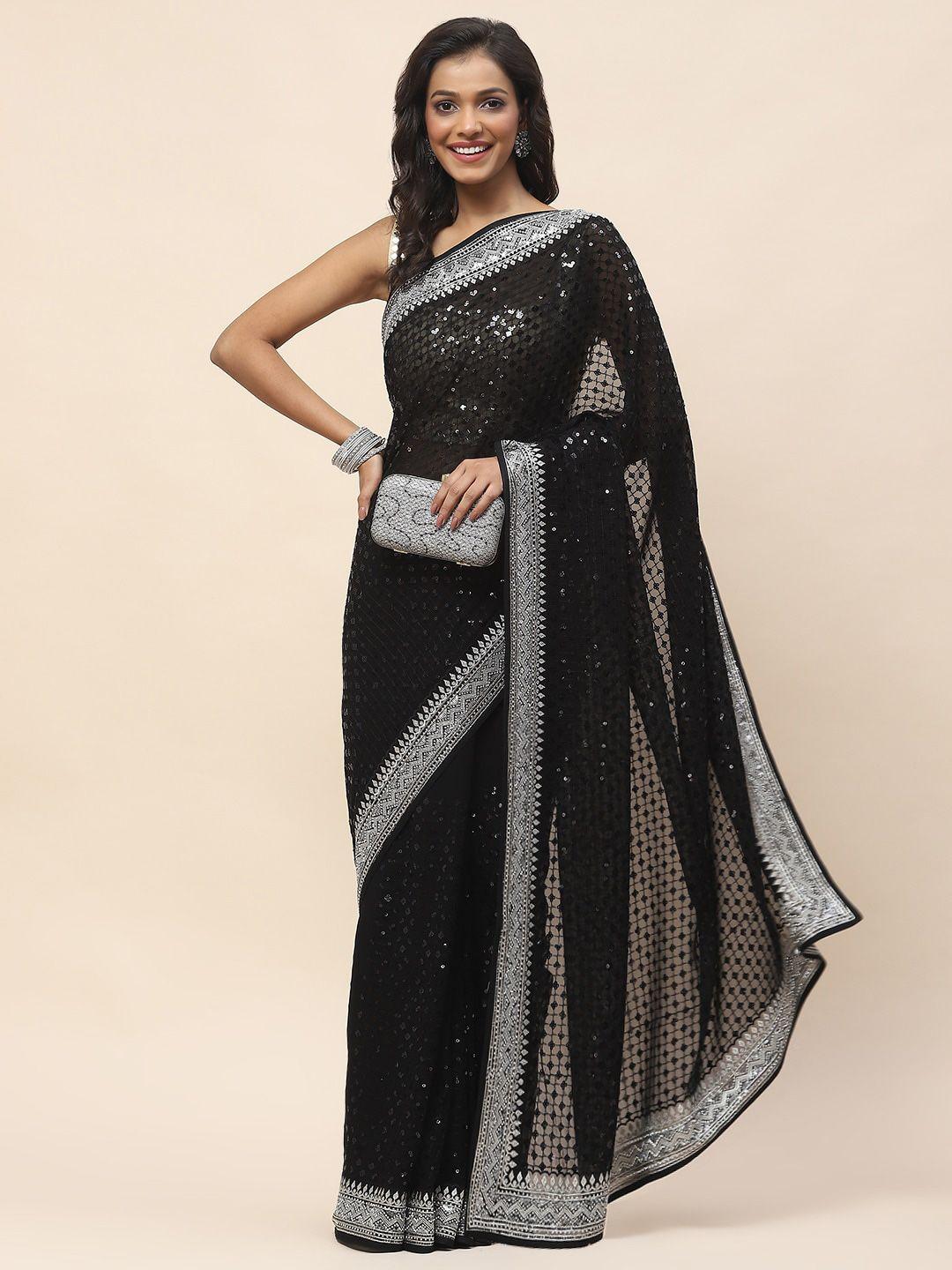 meena bazaar geometric embellished sequinned saree