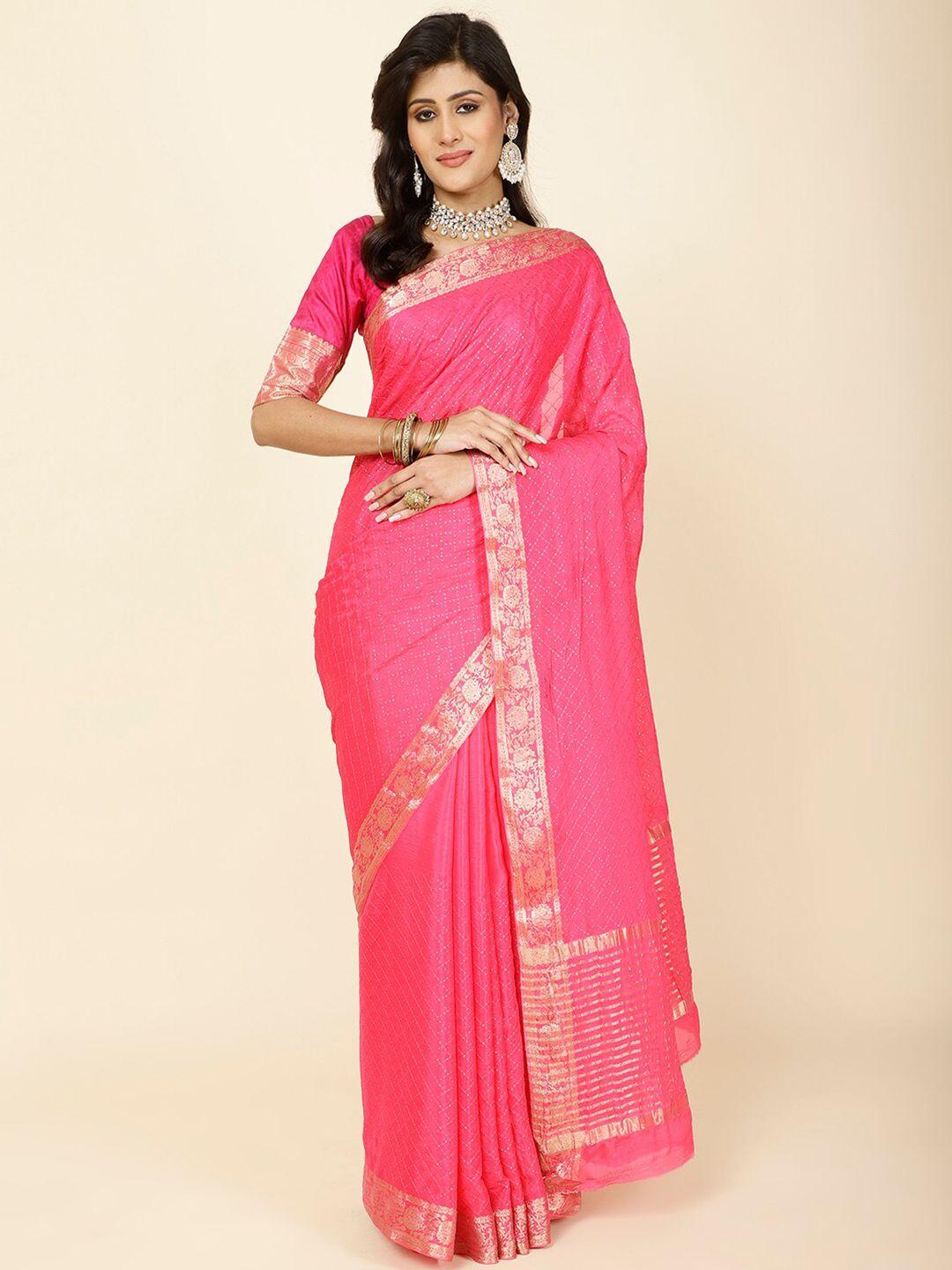 meena bazaar geometric embellished woven design zari saree