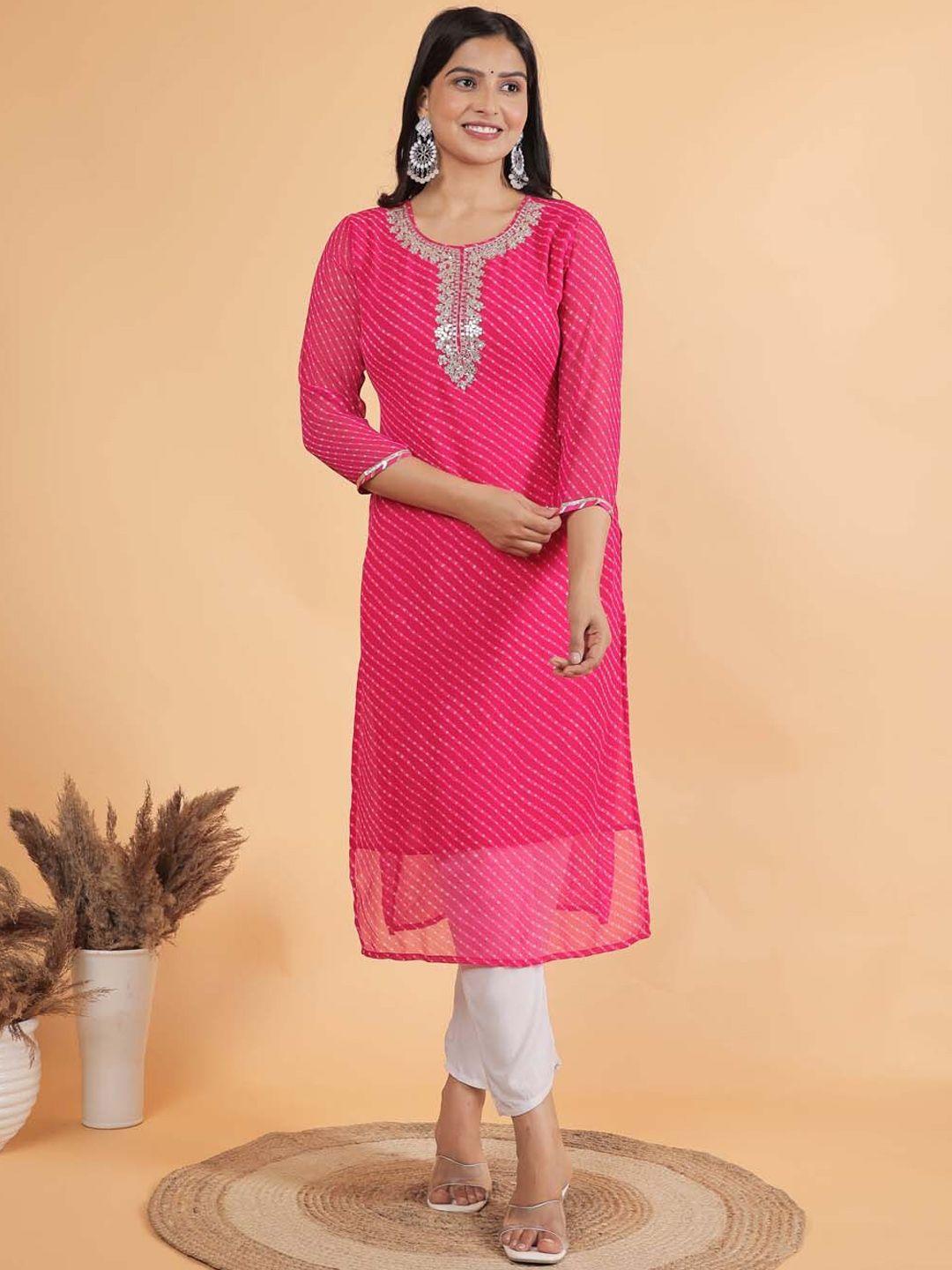 meena bazaar geometric printed georgette kurta