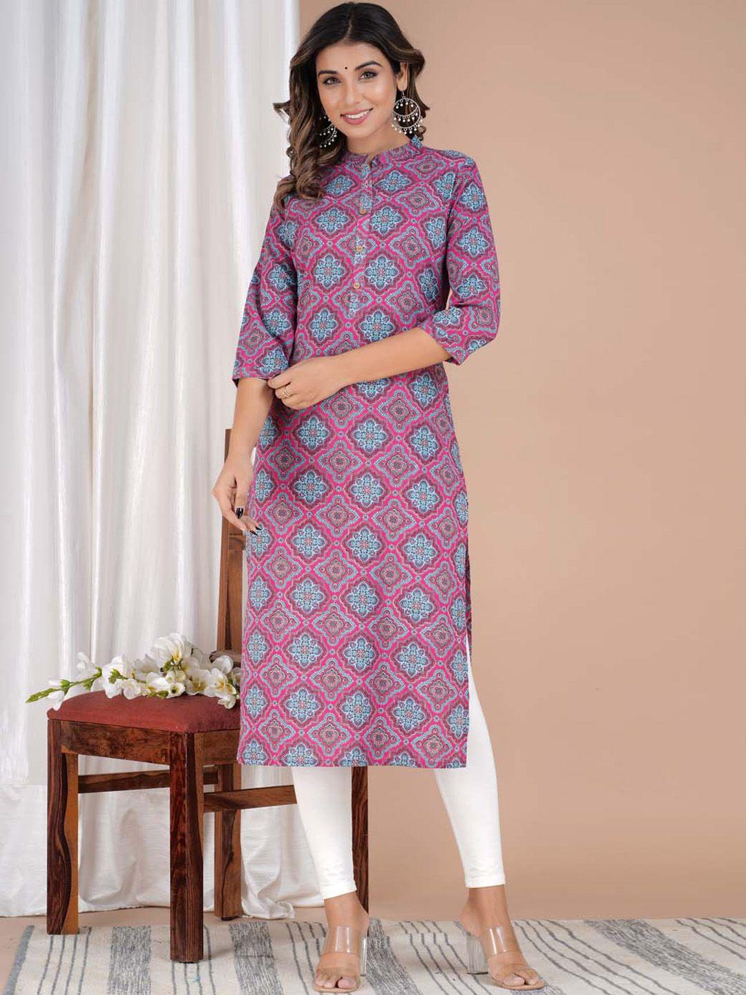 meena bazaar geometric printed pure cotton straight kurta