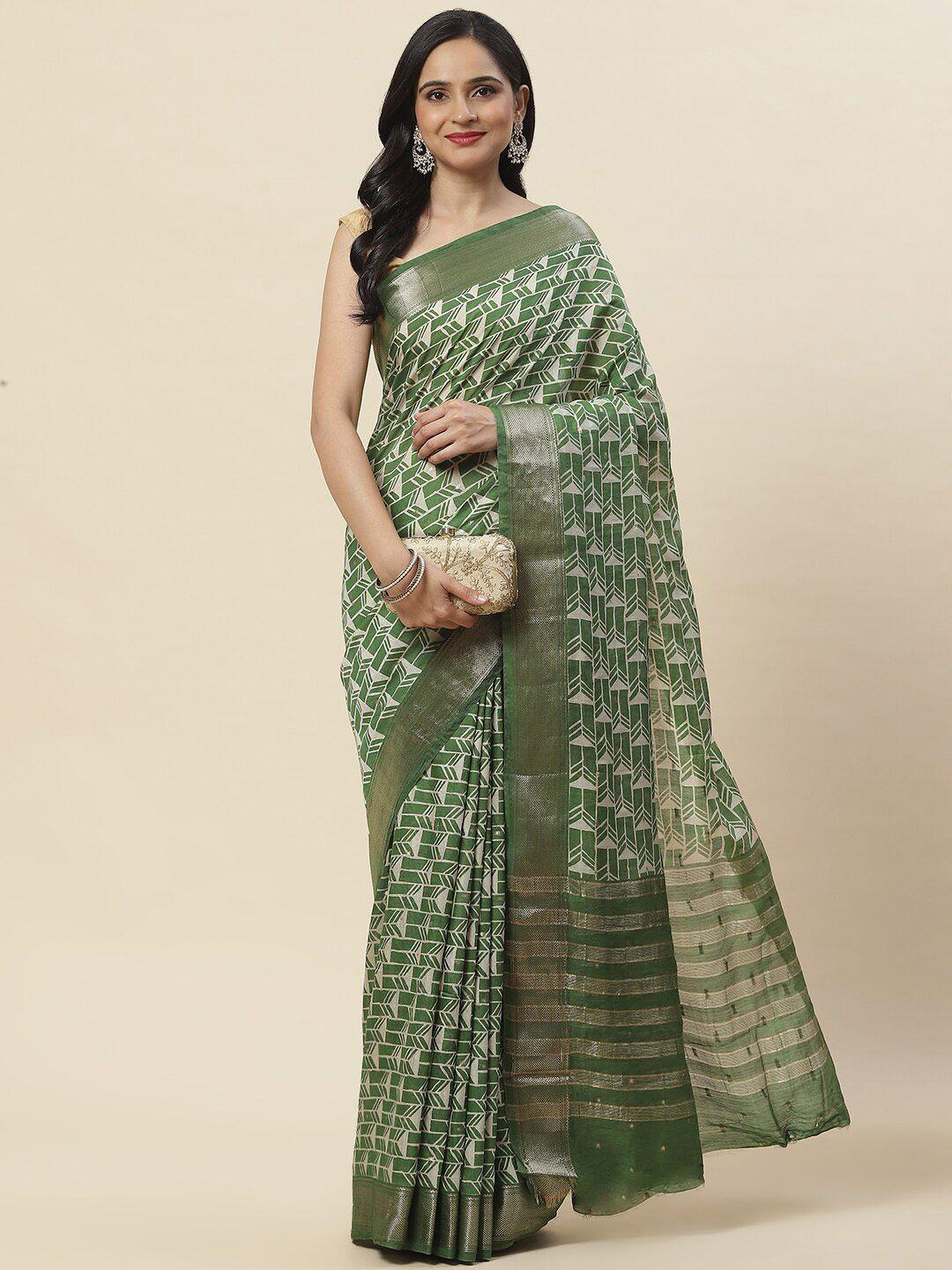 meena bazaar geometric printed zari art silk saree