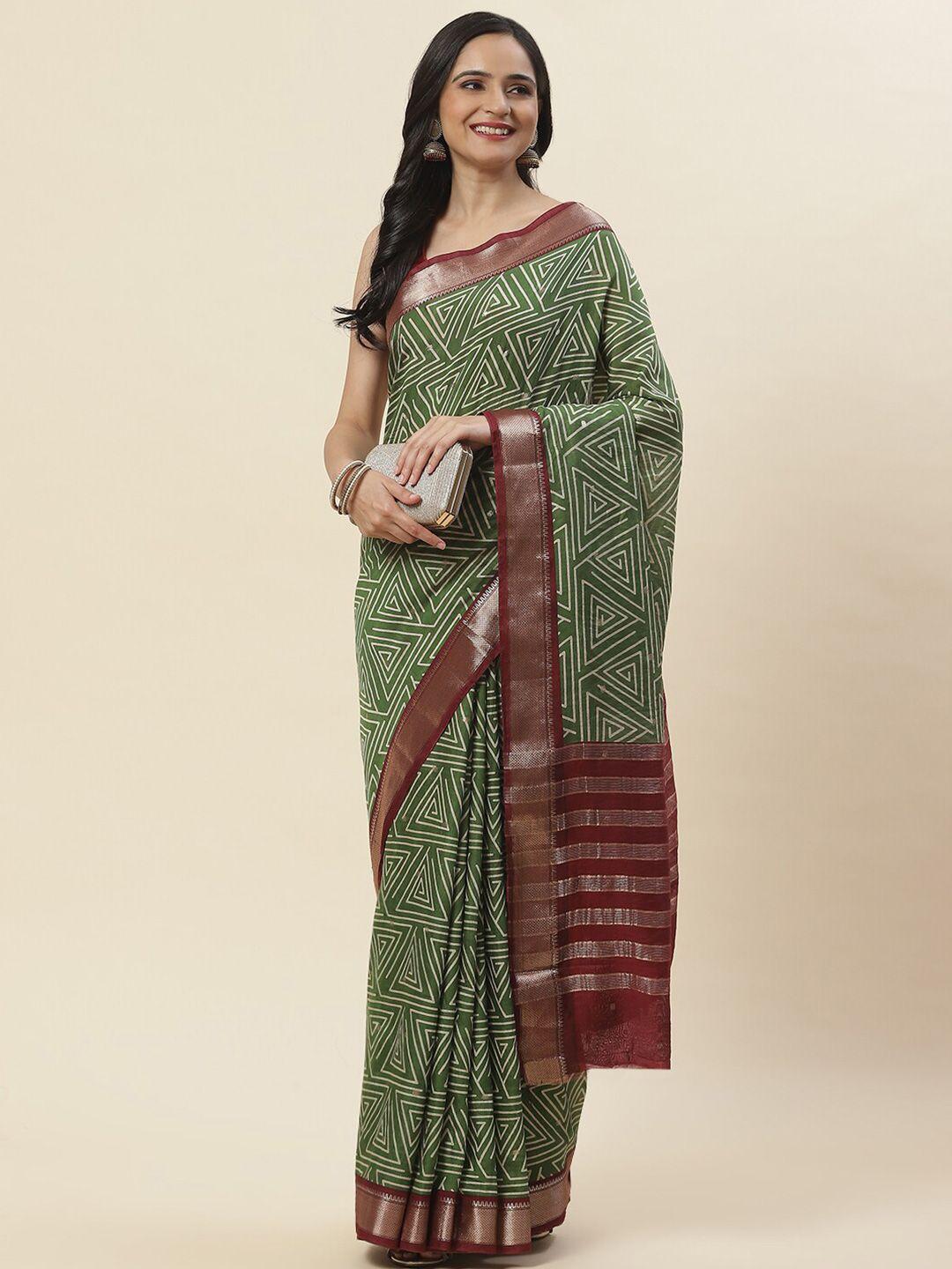 meena bazaar geometric printed zari detailed saree