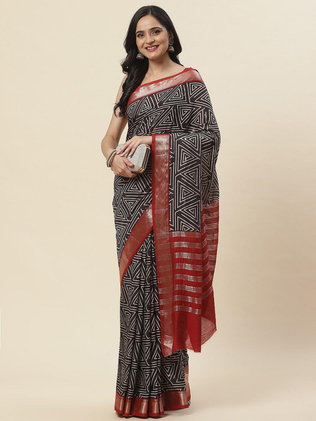 meena bazaar geometric printed zari saree