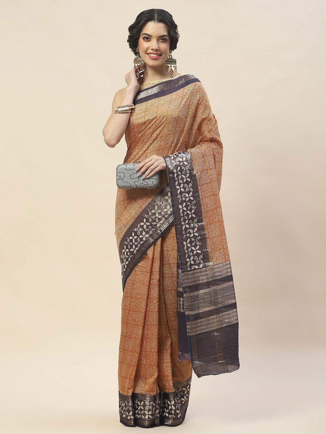 meena bazaar geometric printed zari saree