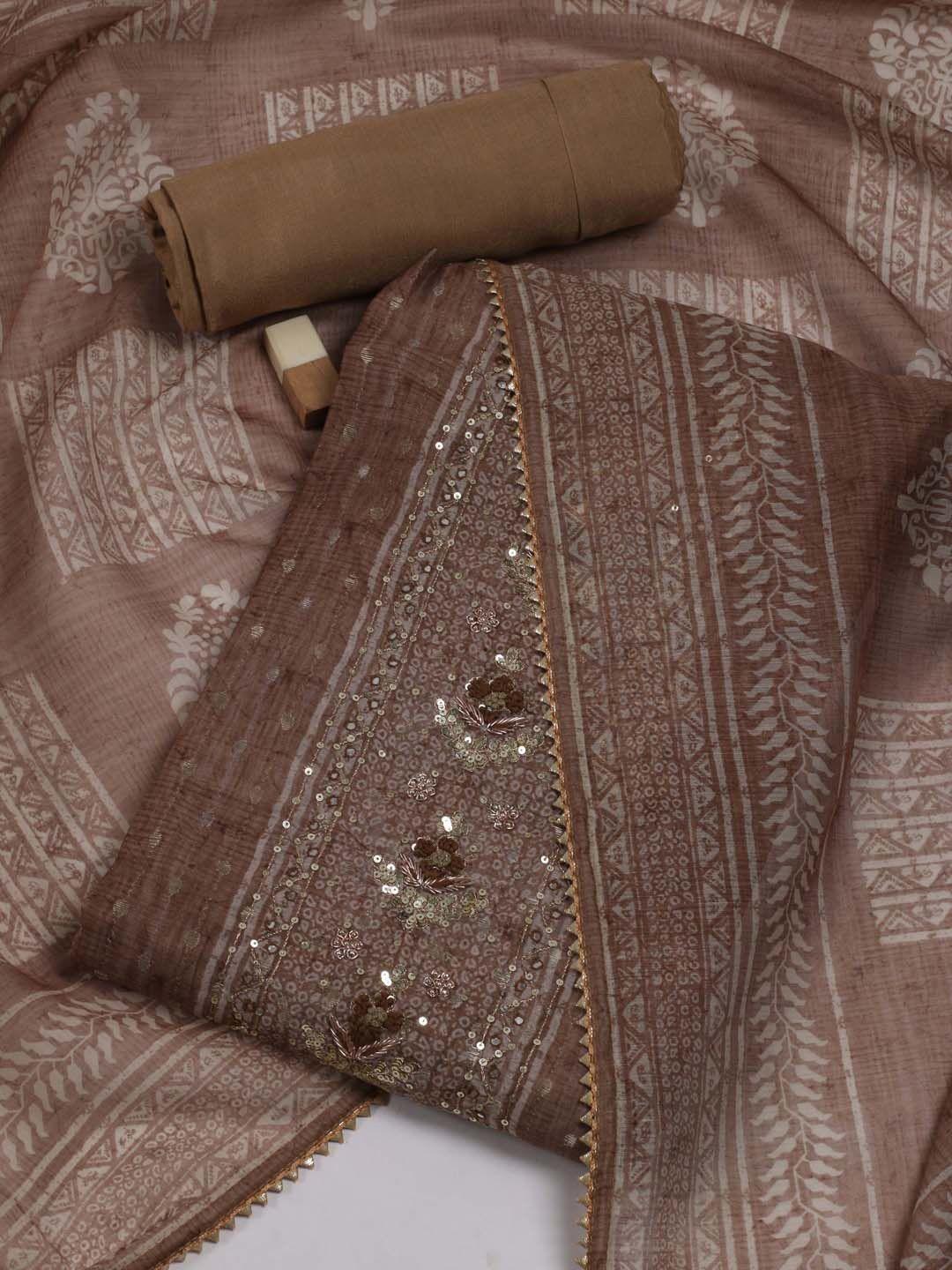 meena bazaar geometric woven design sequinned detailed unstitched dress material