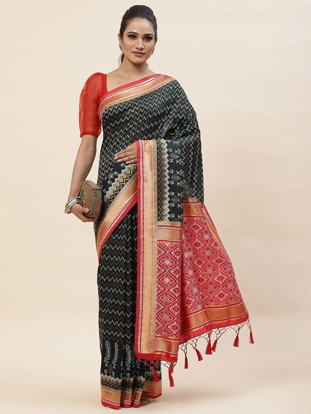 meena bazaar geometric woven design zari art silk saree