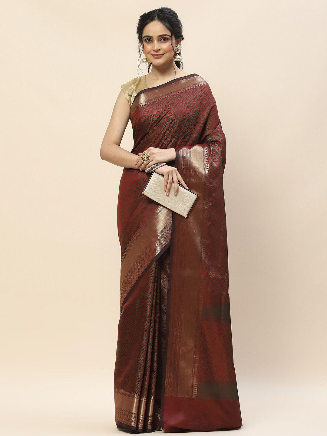 meena bazaar geometric woven design zari saree