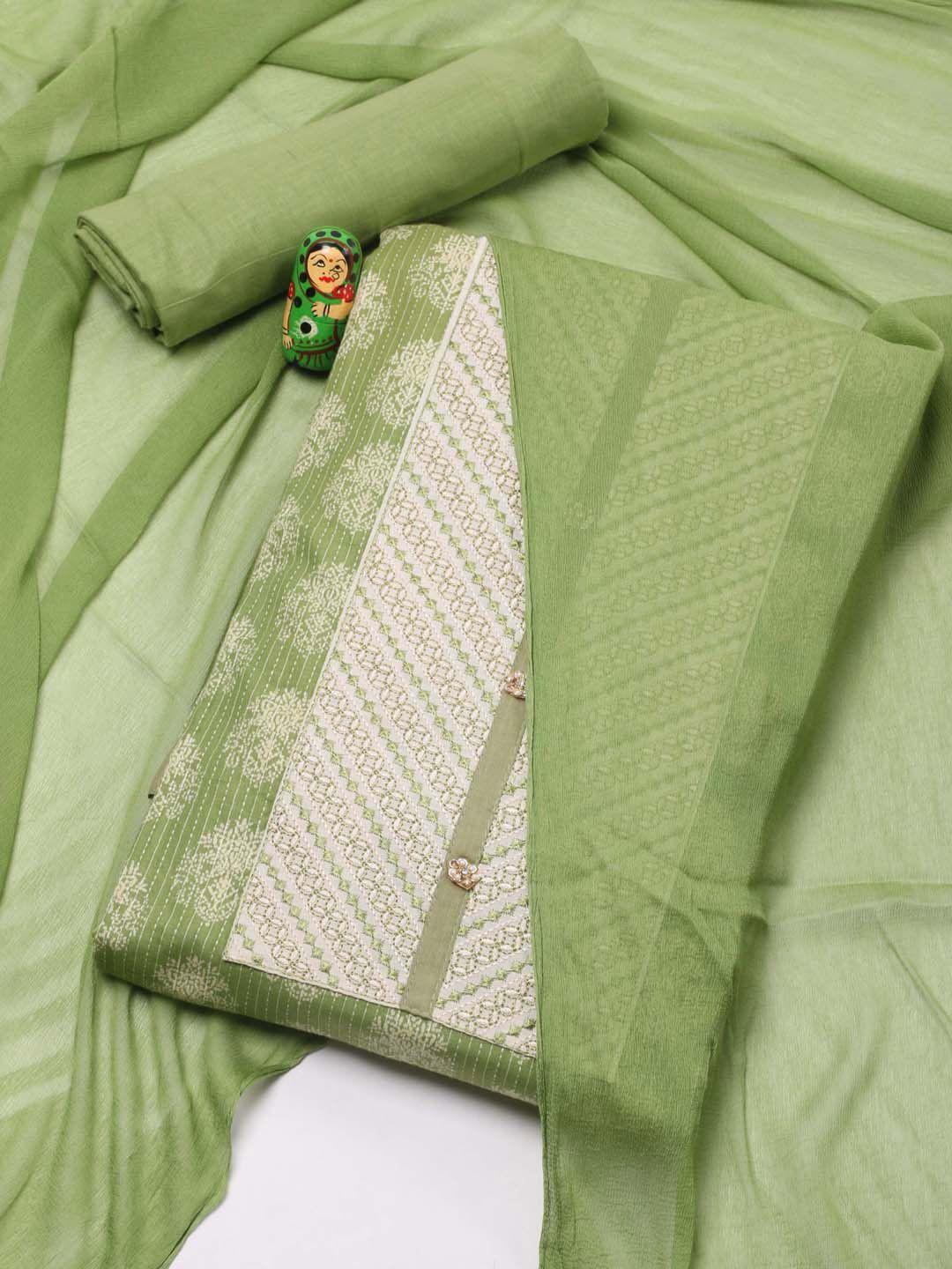 meena bazaar green printed unstitched dress material